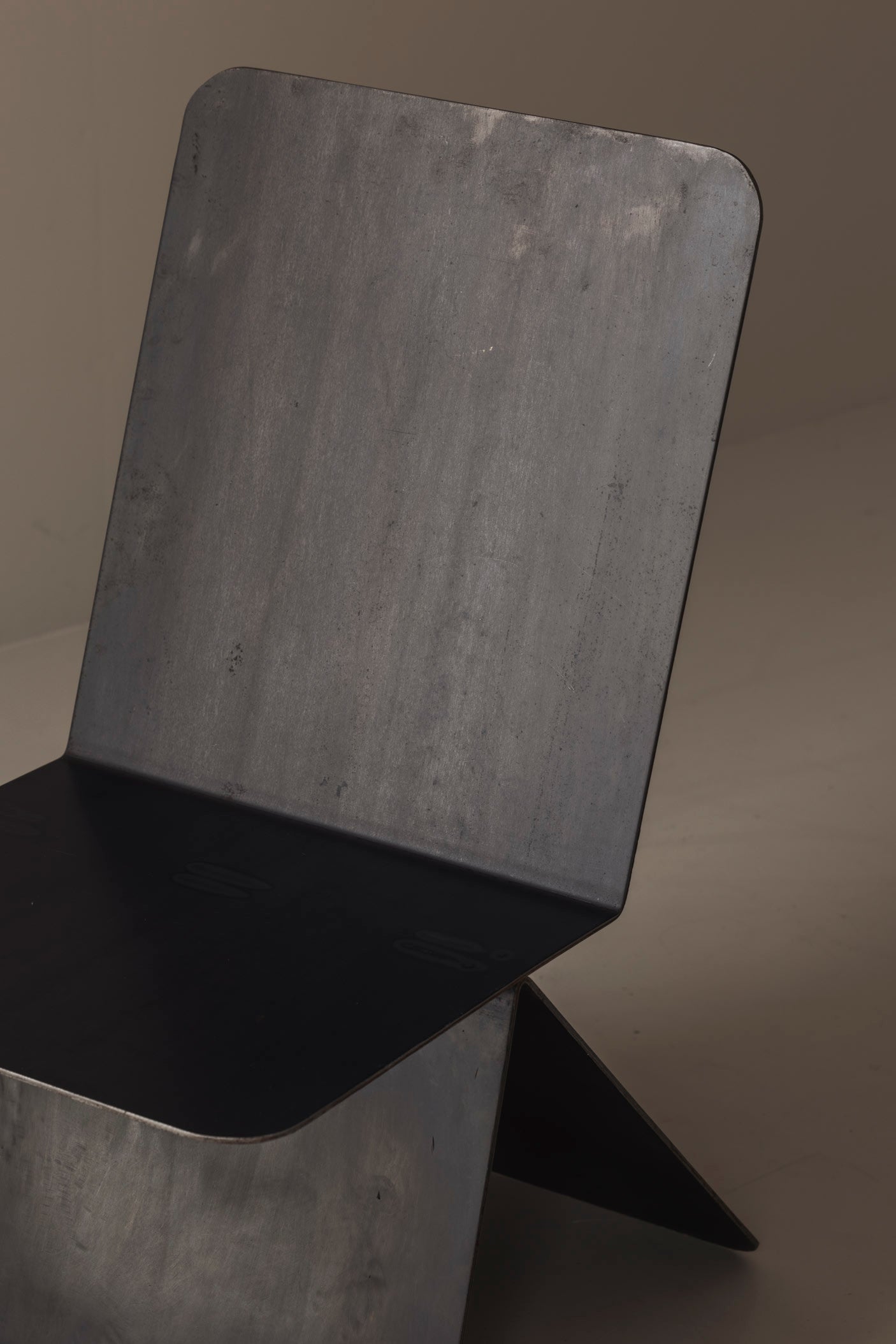 Prototype Modernist Architectural Side Chair, 1980s — close-up of metal backrest texture