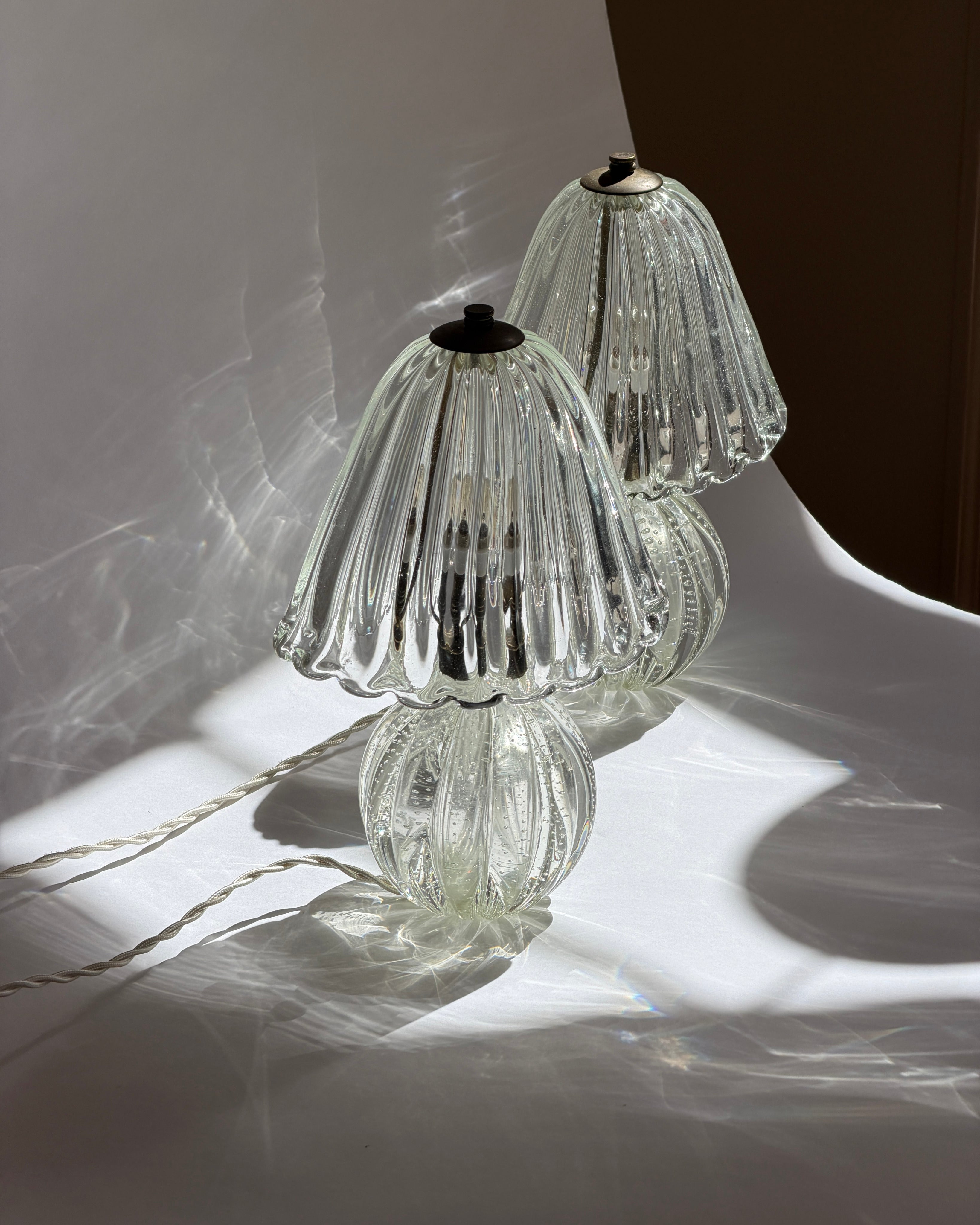 Vintage clear Murano glass table lamp  — in context