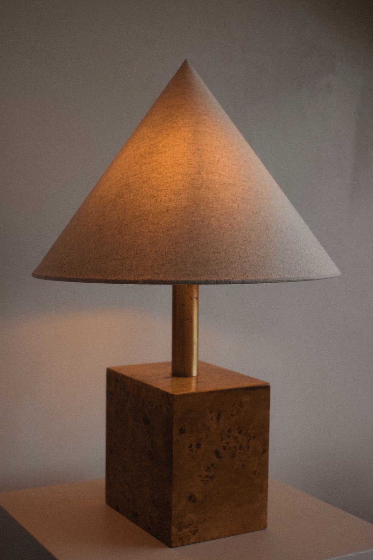 Modern Burl Wood Table Lamp — close-up