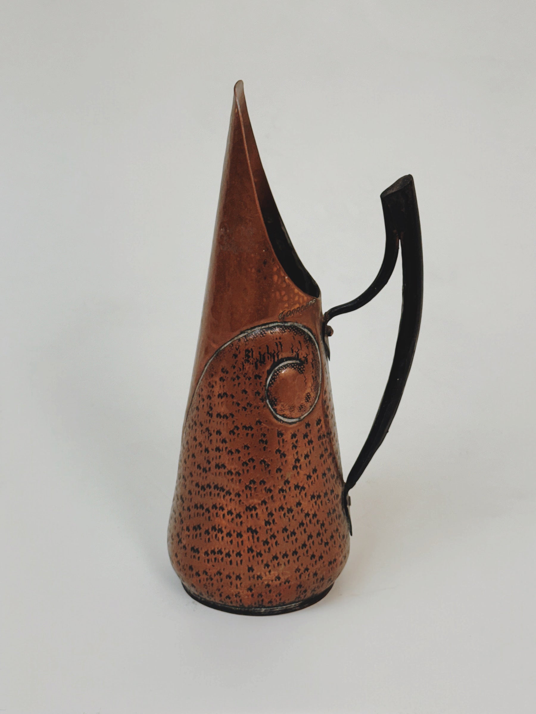 Hammered Copper Spouted Jug by Jean Goardere c.1940 — detail view
