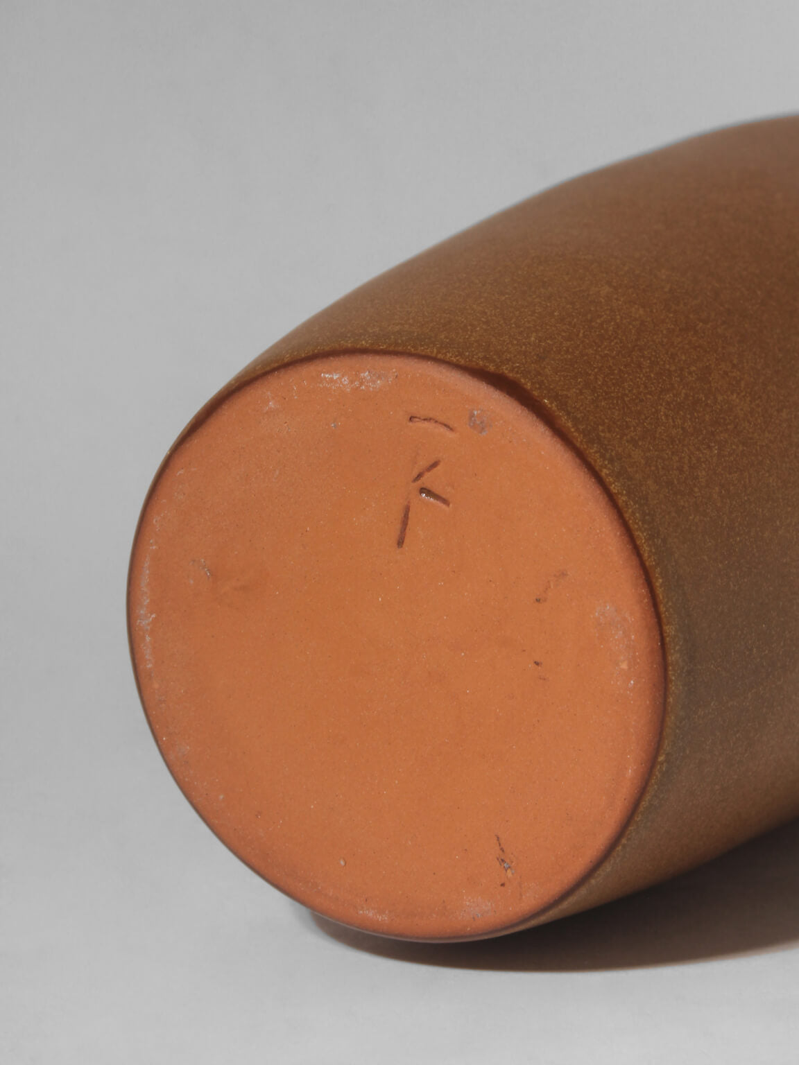 Mustard Brown Ceramic Studio Pottery Tall Vase, 1960s, Signed — side angle
