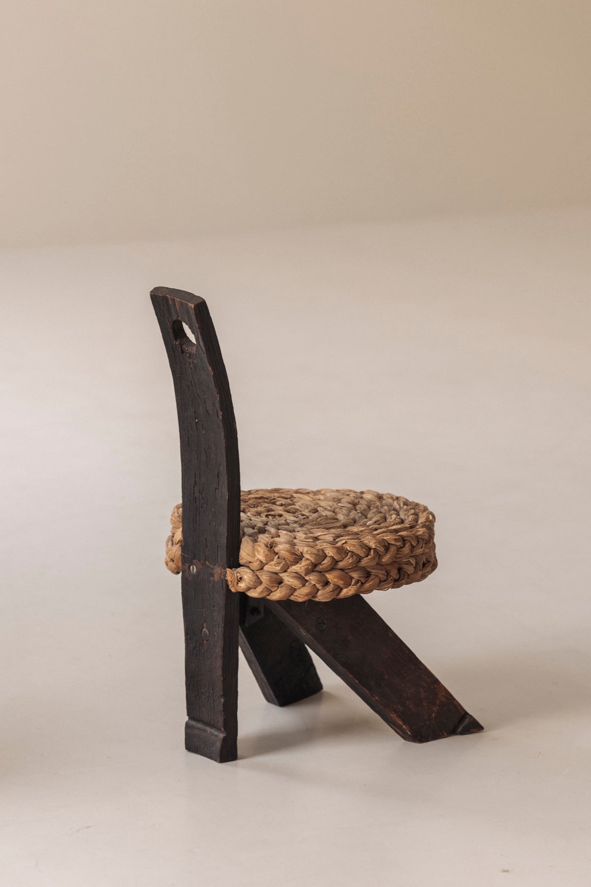 Rare Chair and Matching Stool by Adrien Audoux and Frida Minet, France 1950s — lifestyle setting