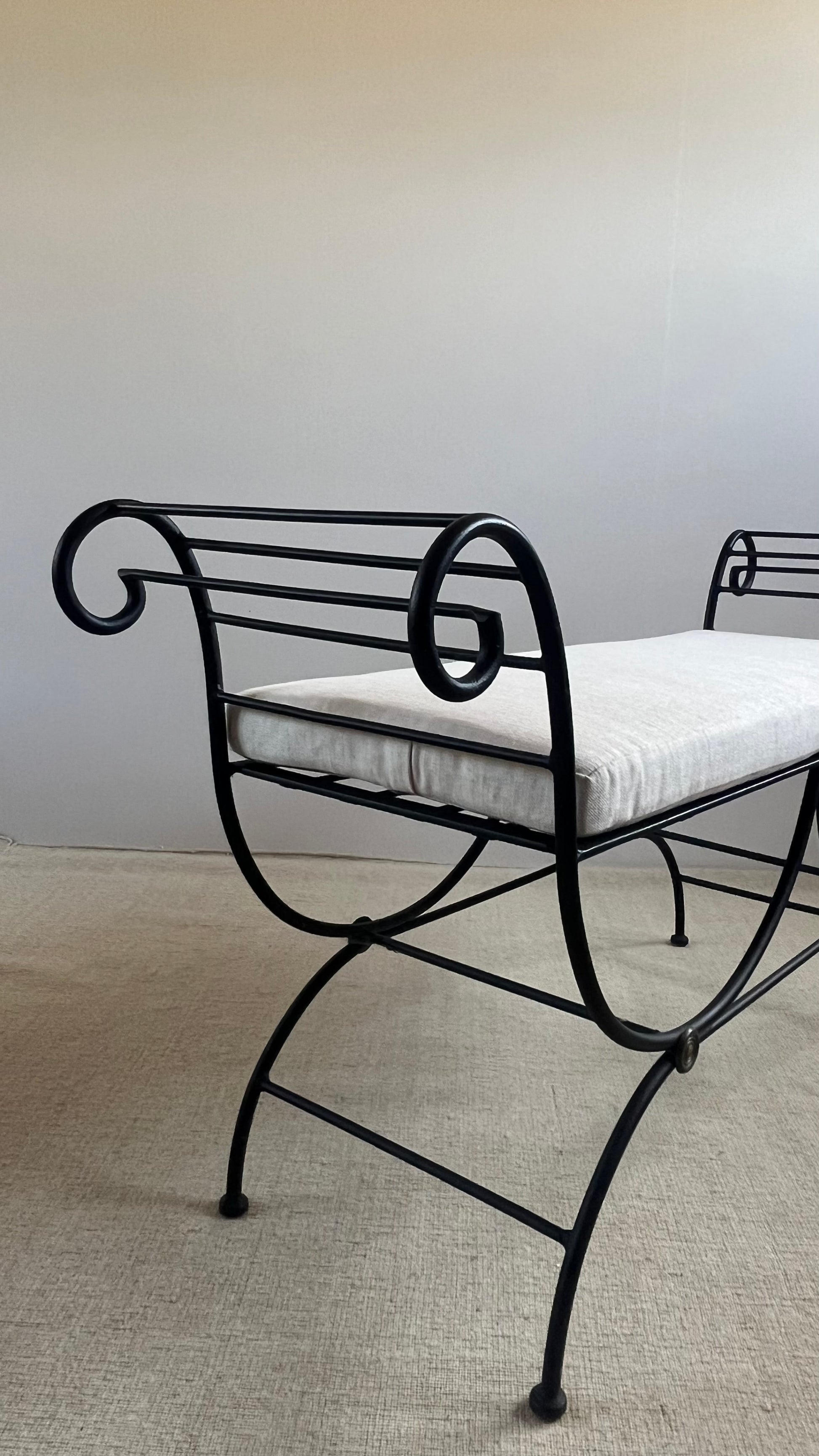 French Wrought Iron Curule Bench — side angle
