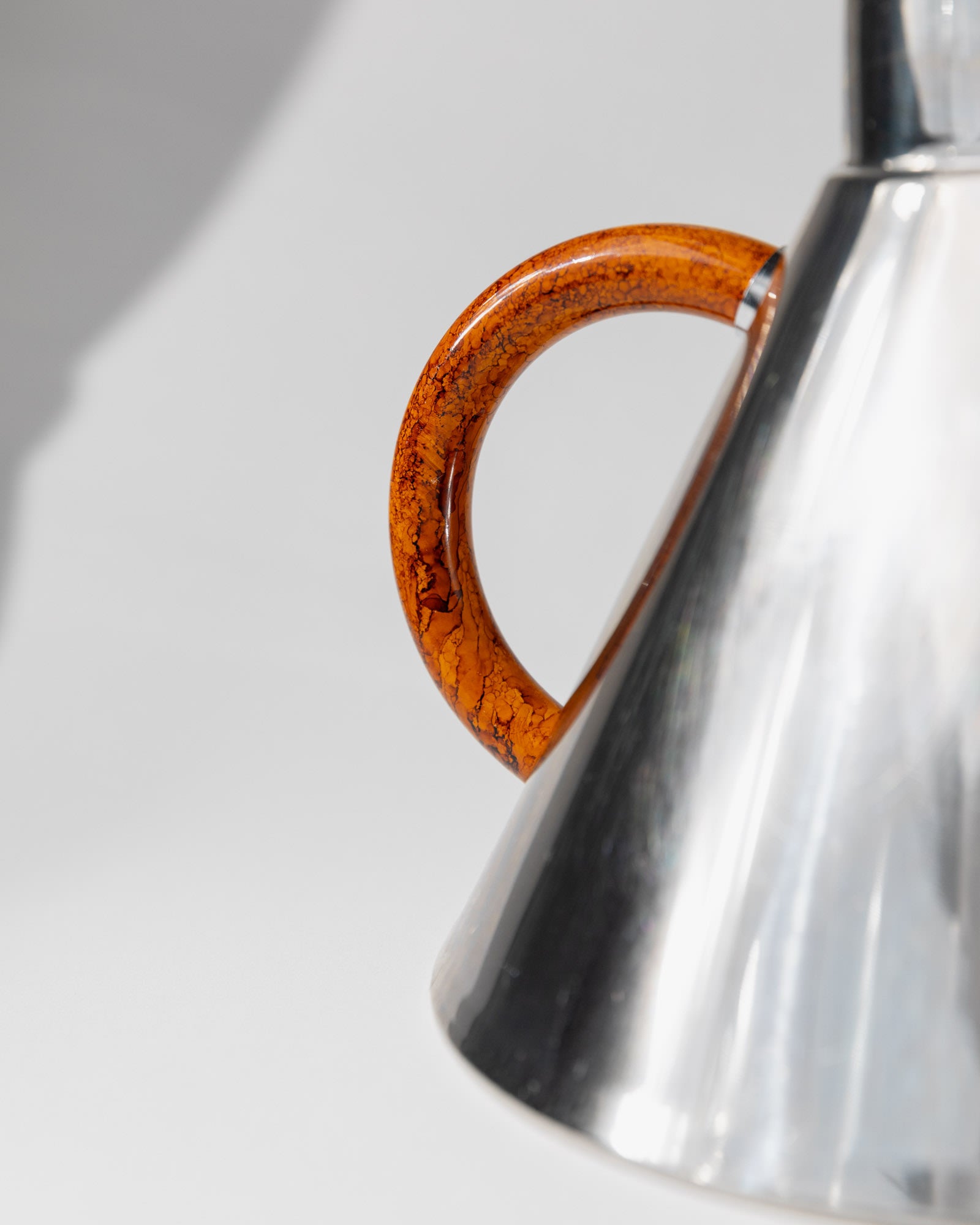 1980s Stainless Steel Kettle with Brown Handle Details