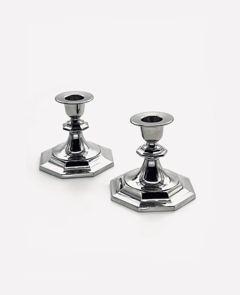 Vintage silver-plated octagonal candle holders pair