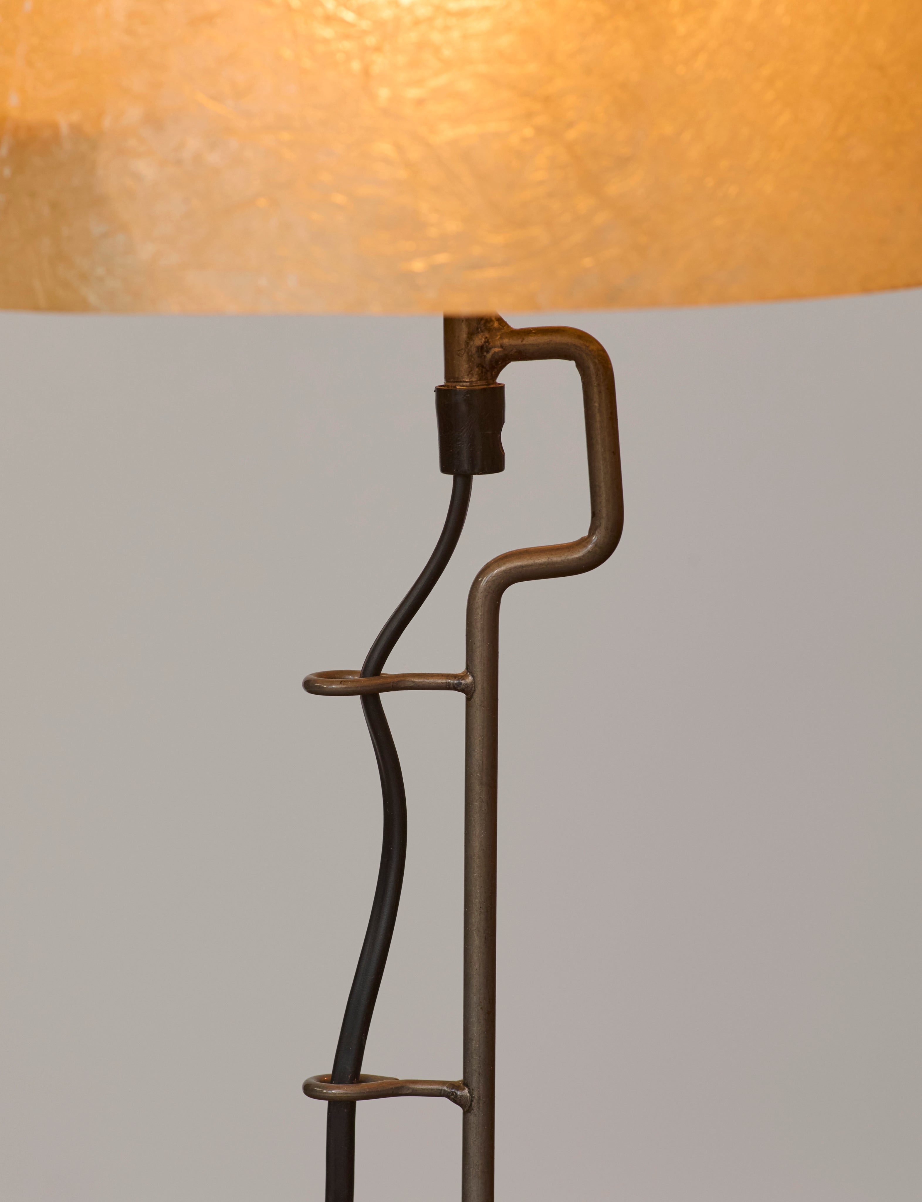 Mid Century Table Lamps with Sculptural Metal Base and Artisanal Fiberglass Shades — side angle