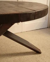 Circular wooden table — detail view