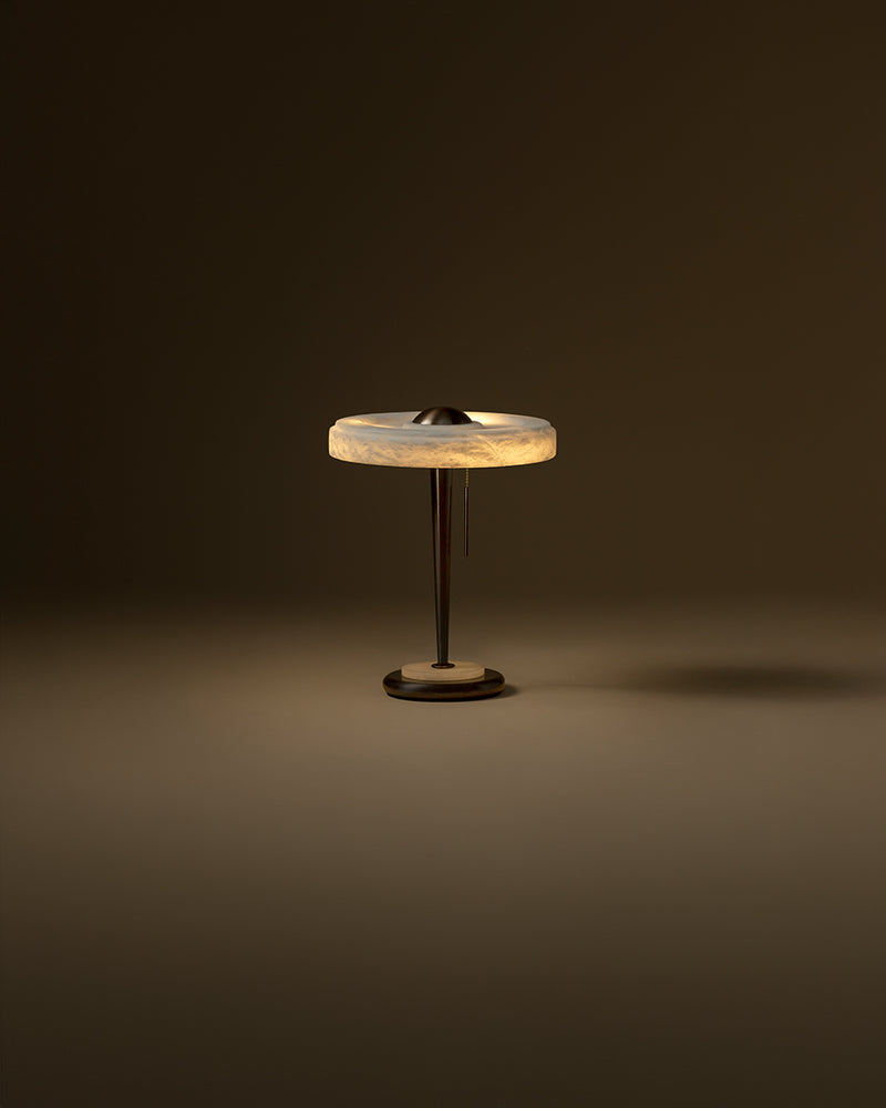 BENNY Table Lamp in Alabaster and Bronze — close-up of alabaster shade