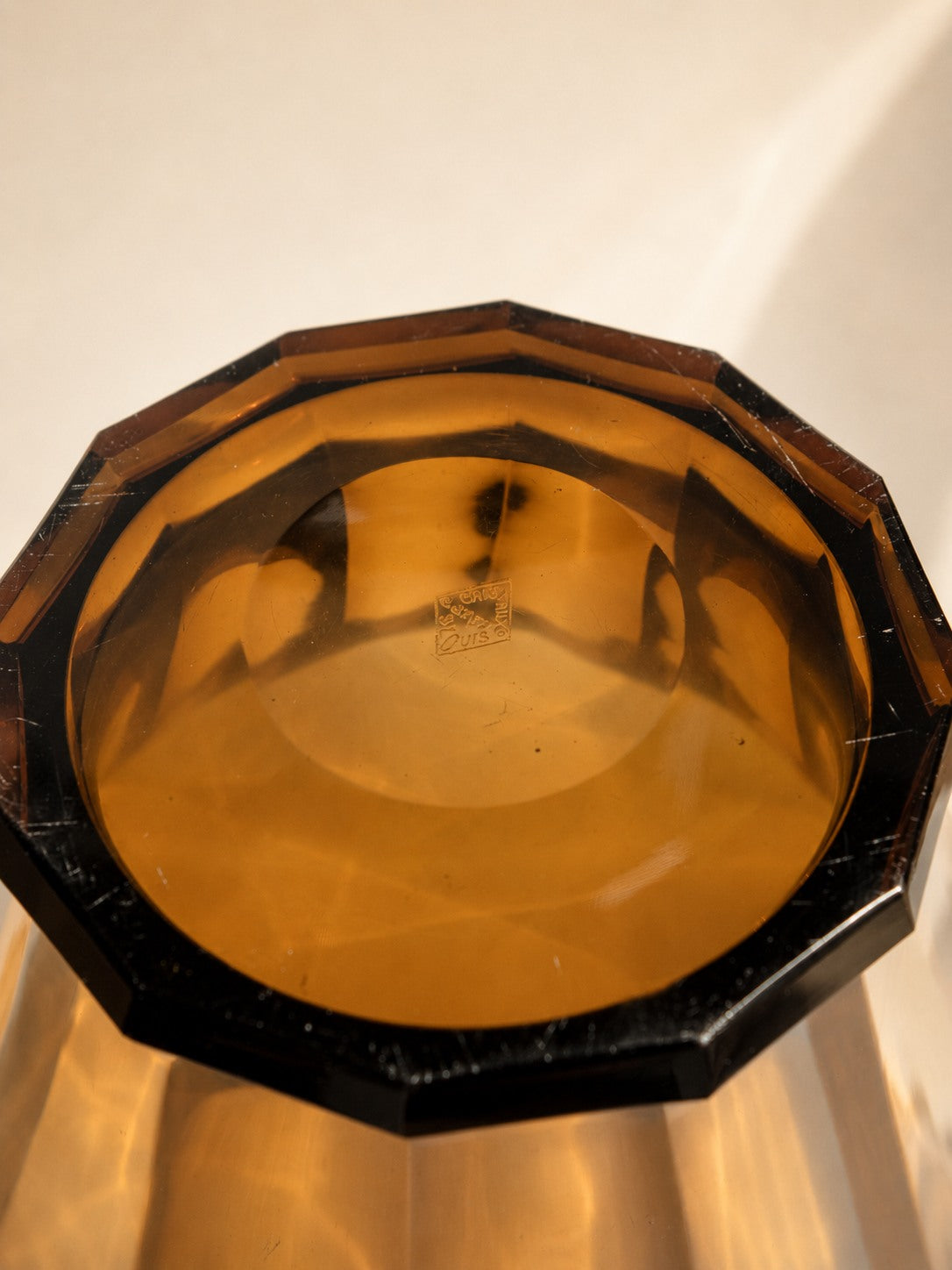 1930s Saint-Louis "Cristaux d’Art" Amber Crystal Art Deco Vase — side angle