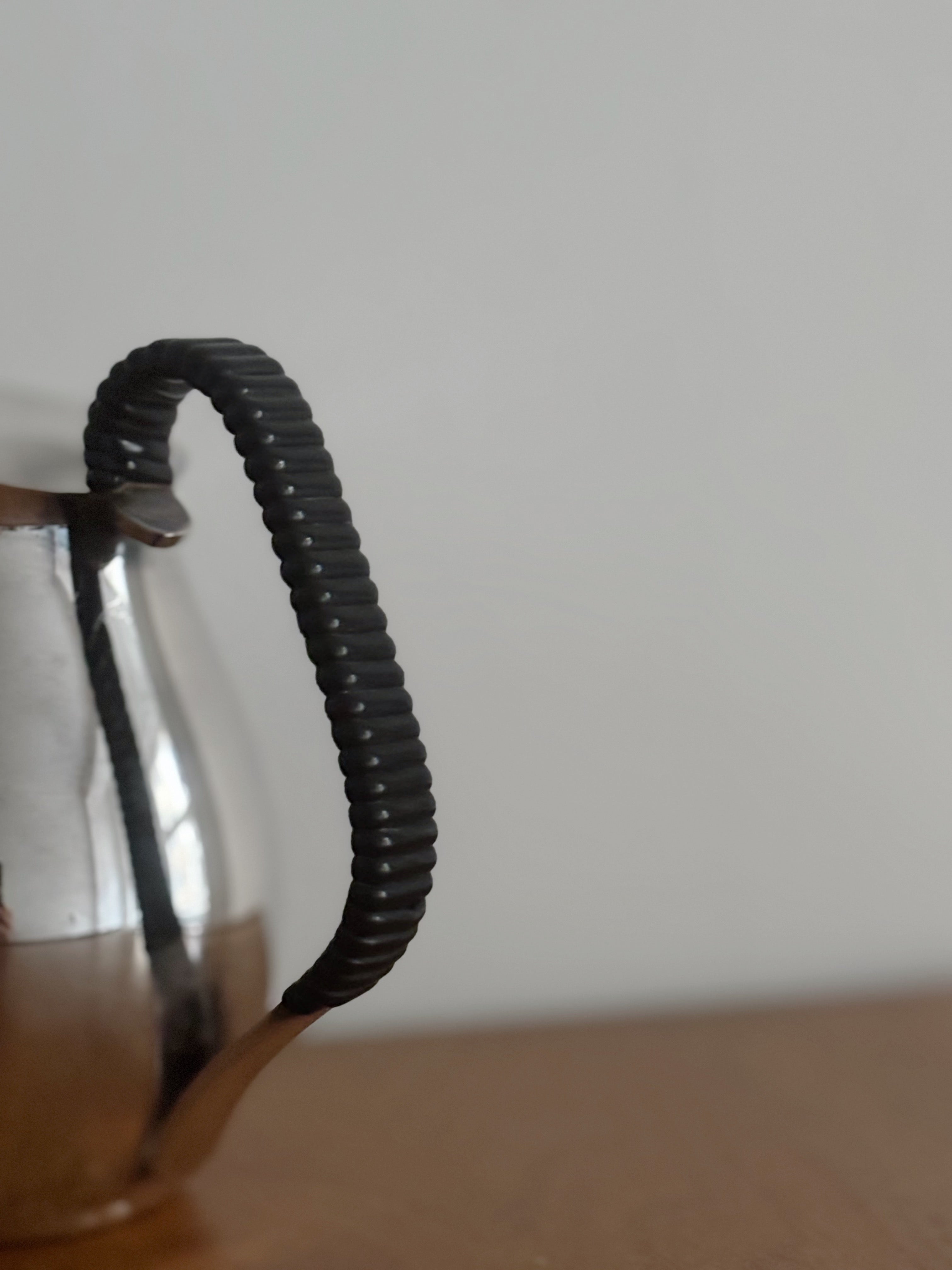 Danish Silver Plated Coffee Set, 2-Piece (c. late 1950s–early 1960s) — side angle showing black handle detail