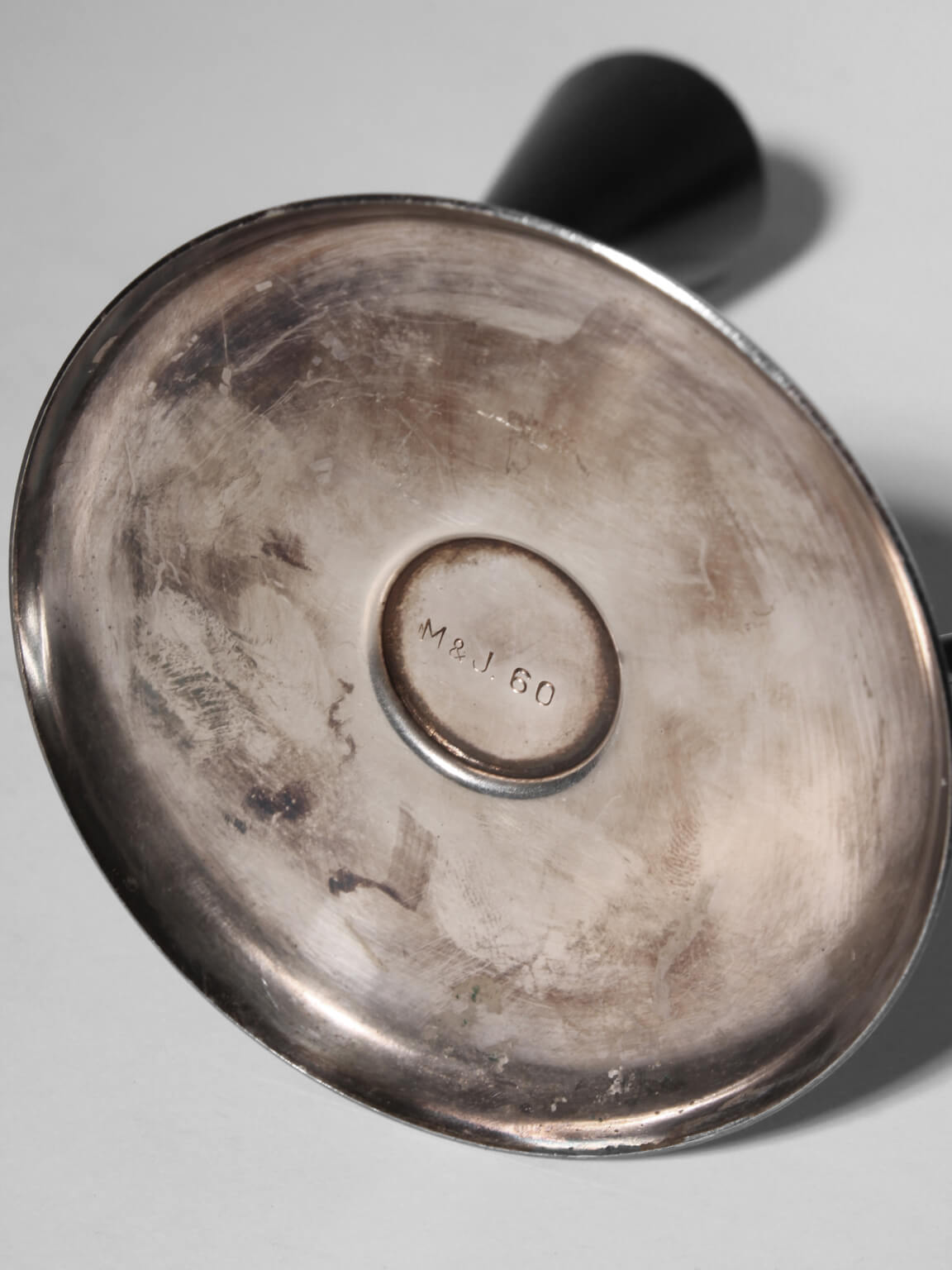 Mid-Century Silver Plated And Wood Candle Holder — side angle