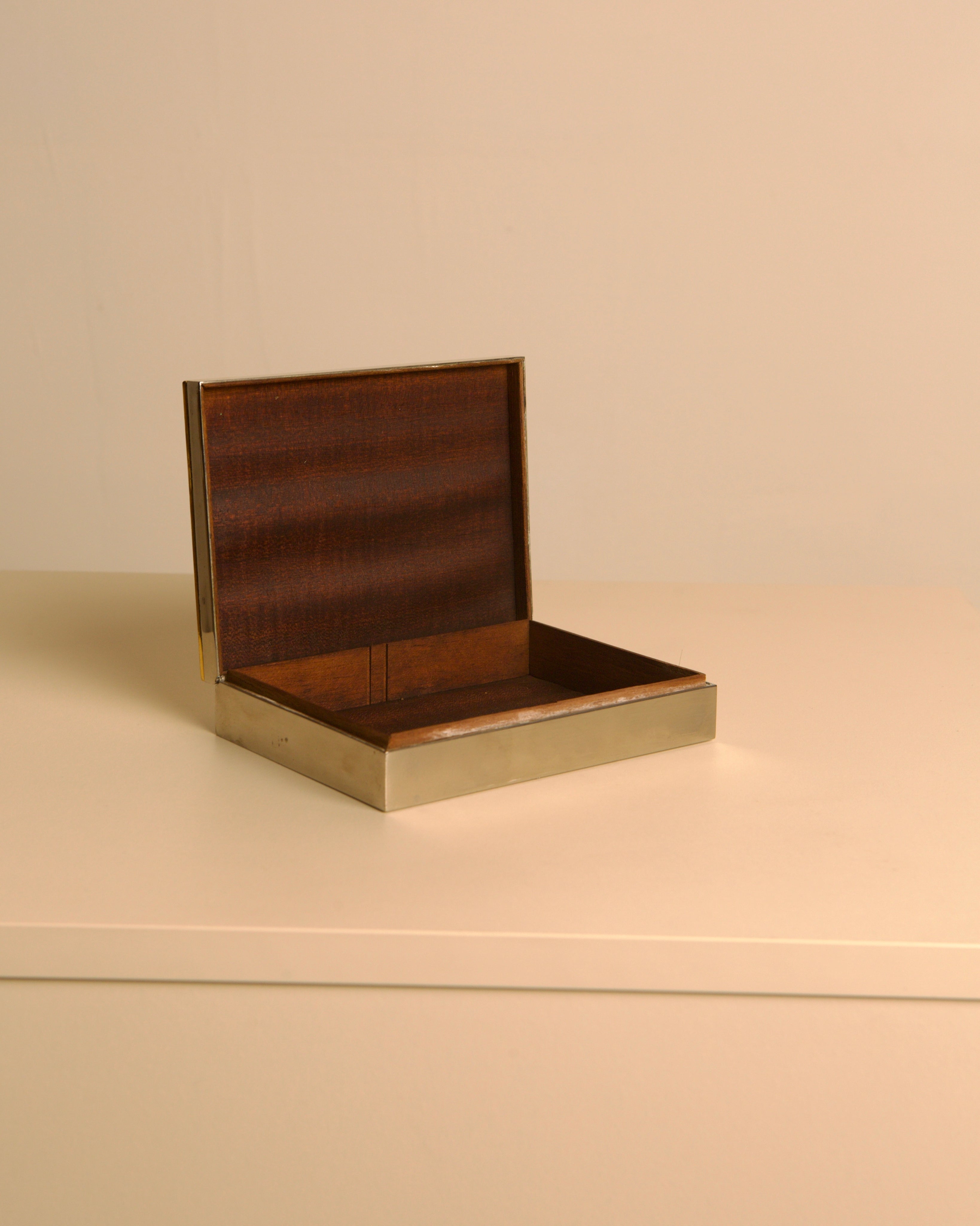 Hermès Paris Silver-Plated and Brass Box by Ravinet d'Enfert, France 1960s — side angle