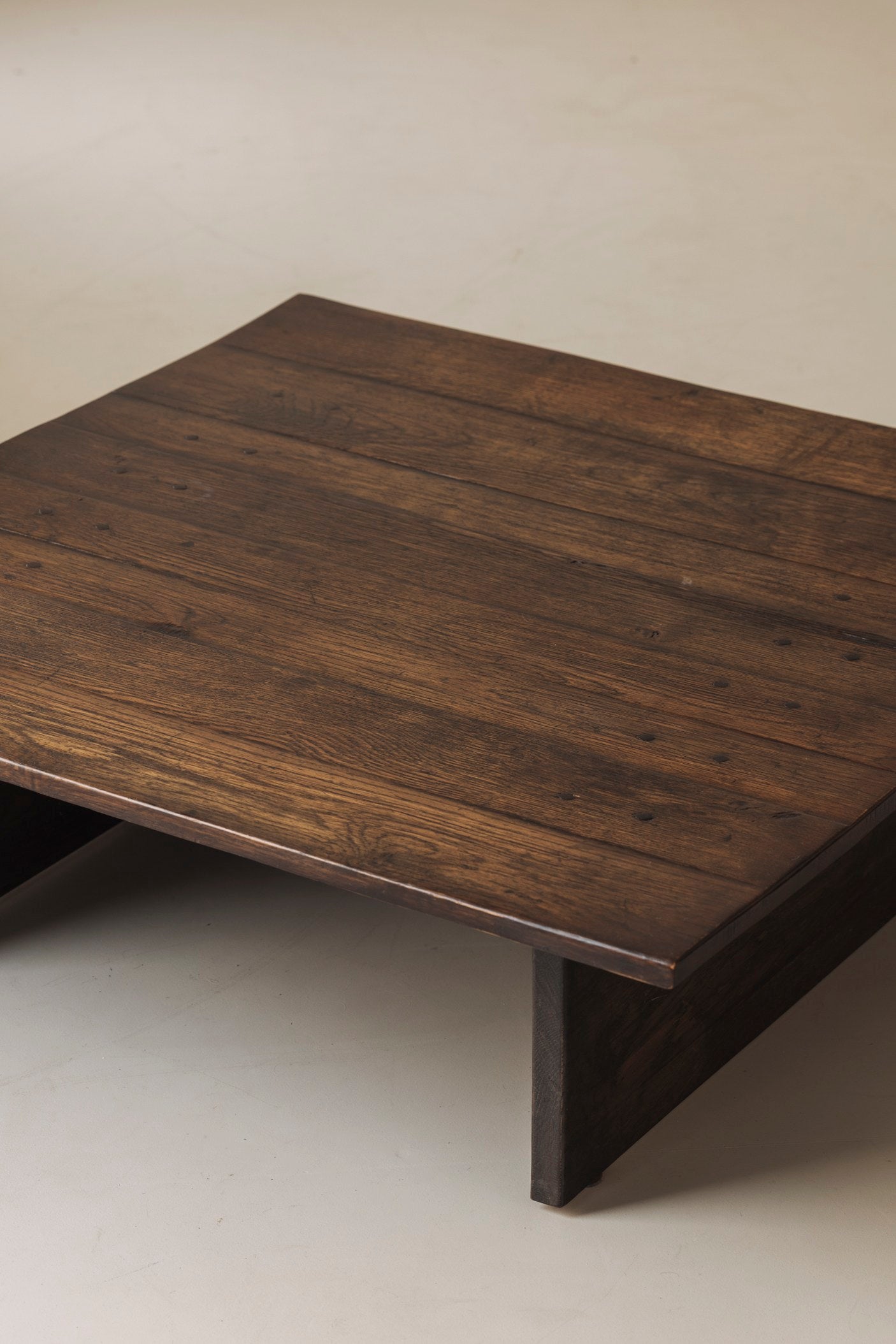 French Brutalist Square Coffee Table, 1970s — side angle