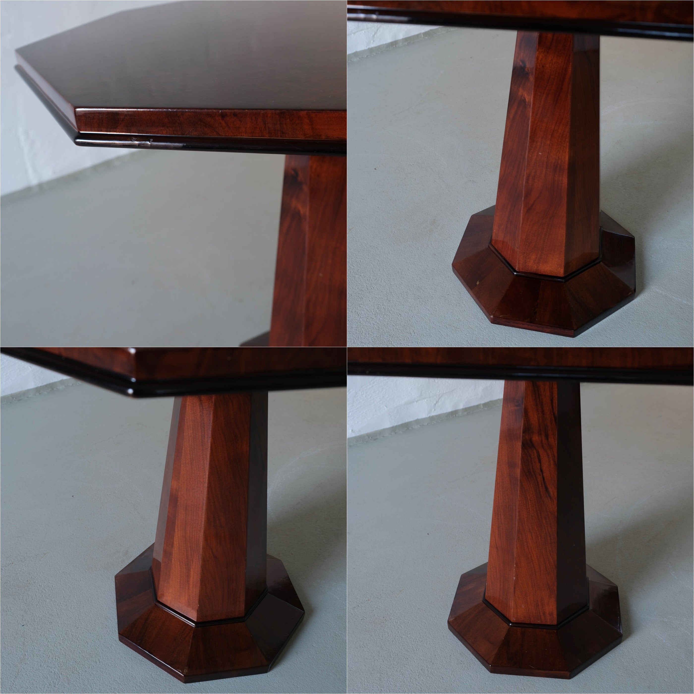 Leon-Emile Bouchet Art Deco Lounge Set, 1930s — close-up of octagonal wooden table base