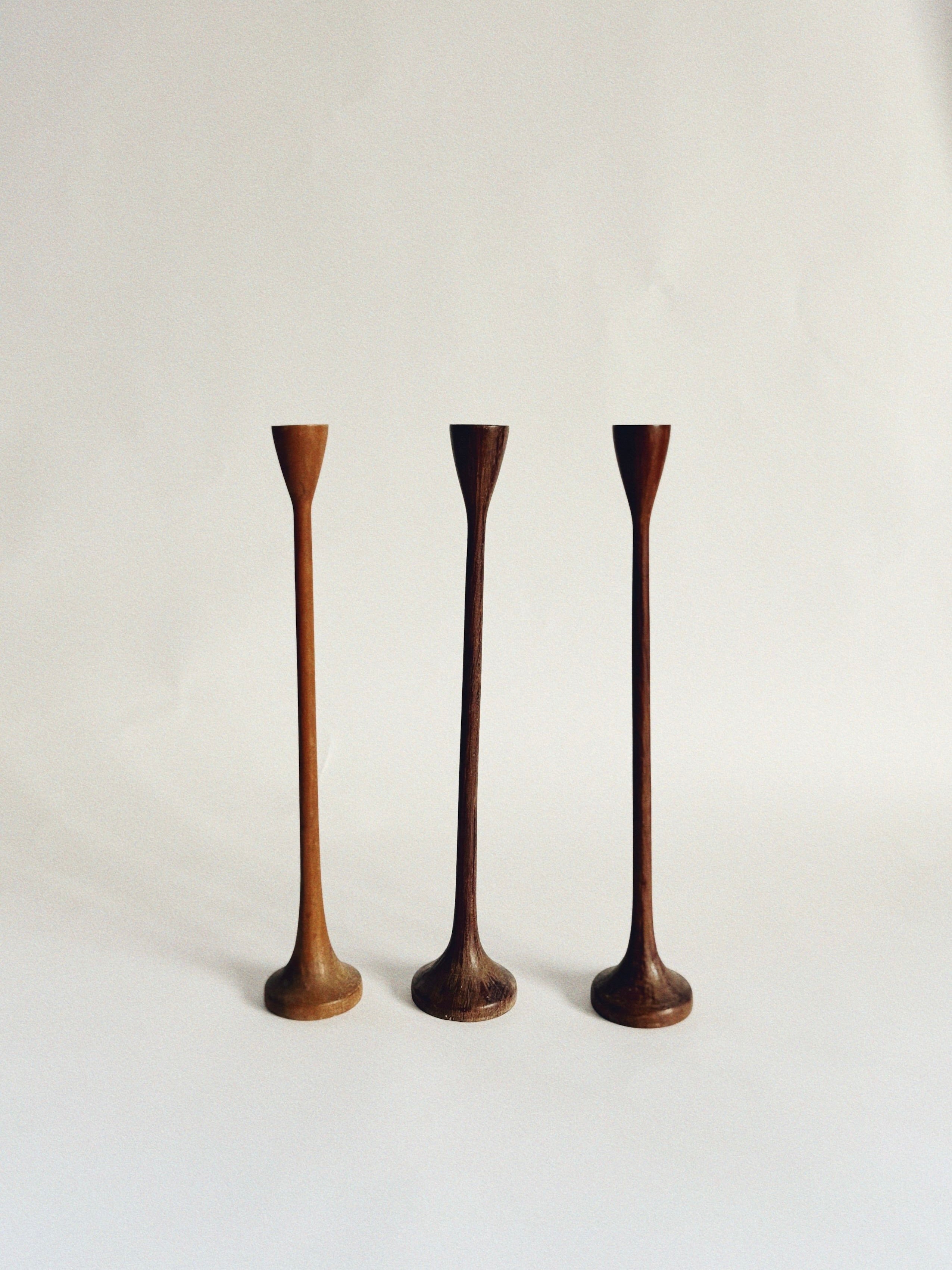 Mid Century Wooden Candle Holders, Set of 3