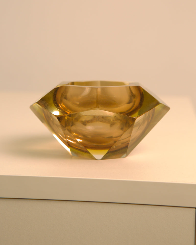 Amber Murano glass diamond ashtray by Flavio Poli for Seguso