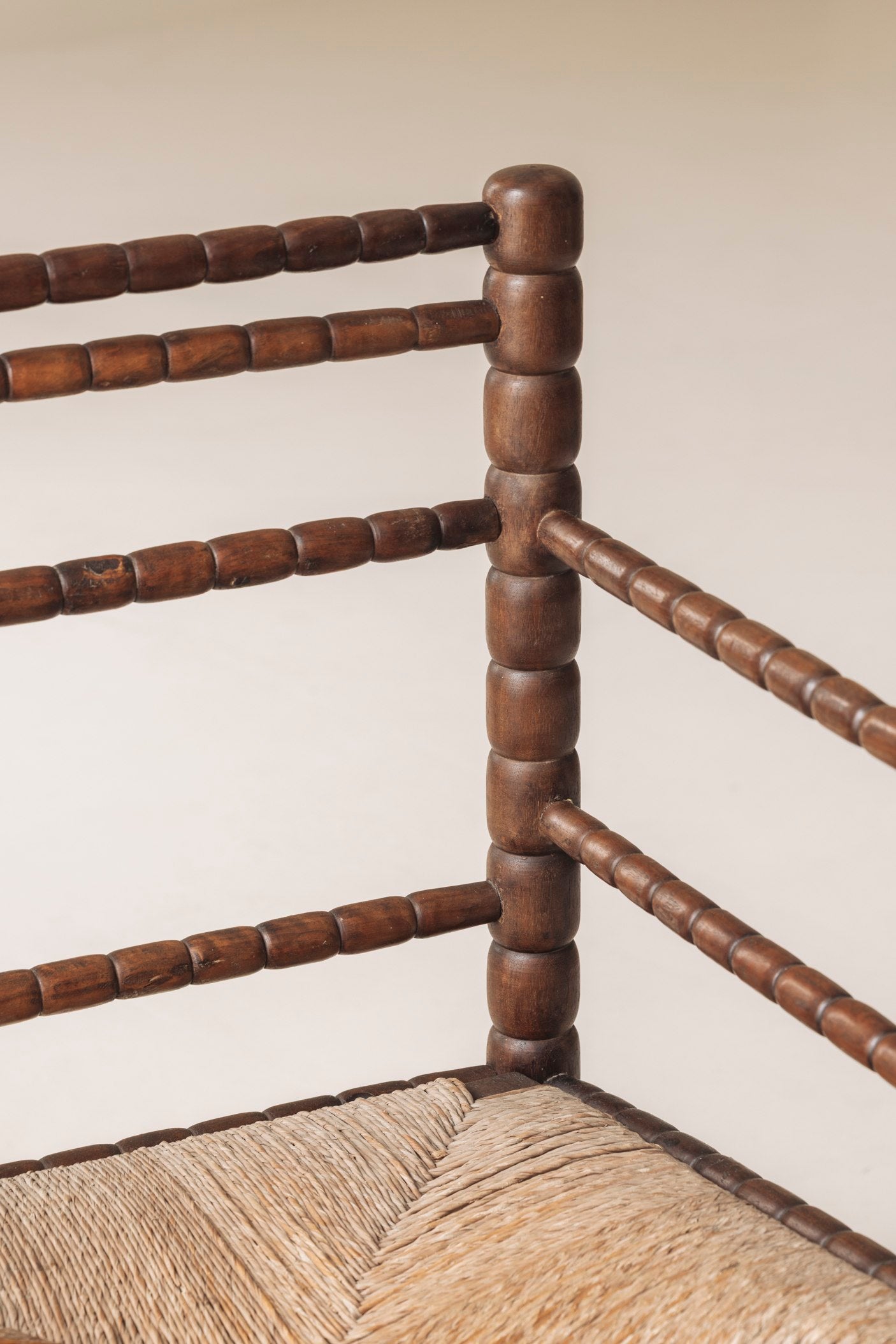 Sculptural French 'Bobbin' armchairs, 1950s — alternate view