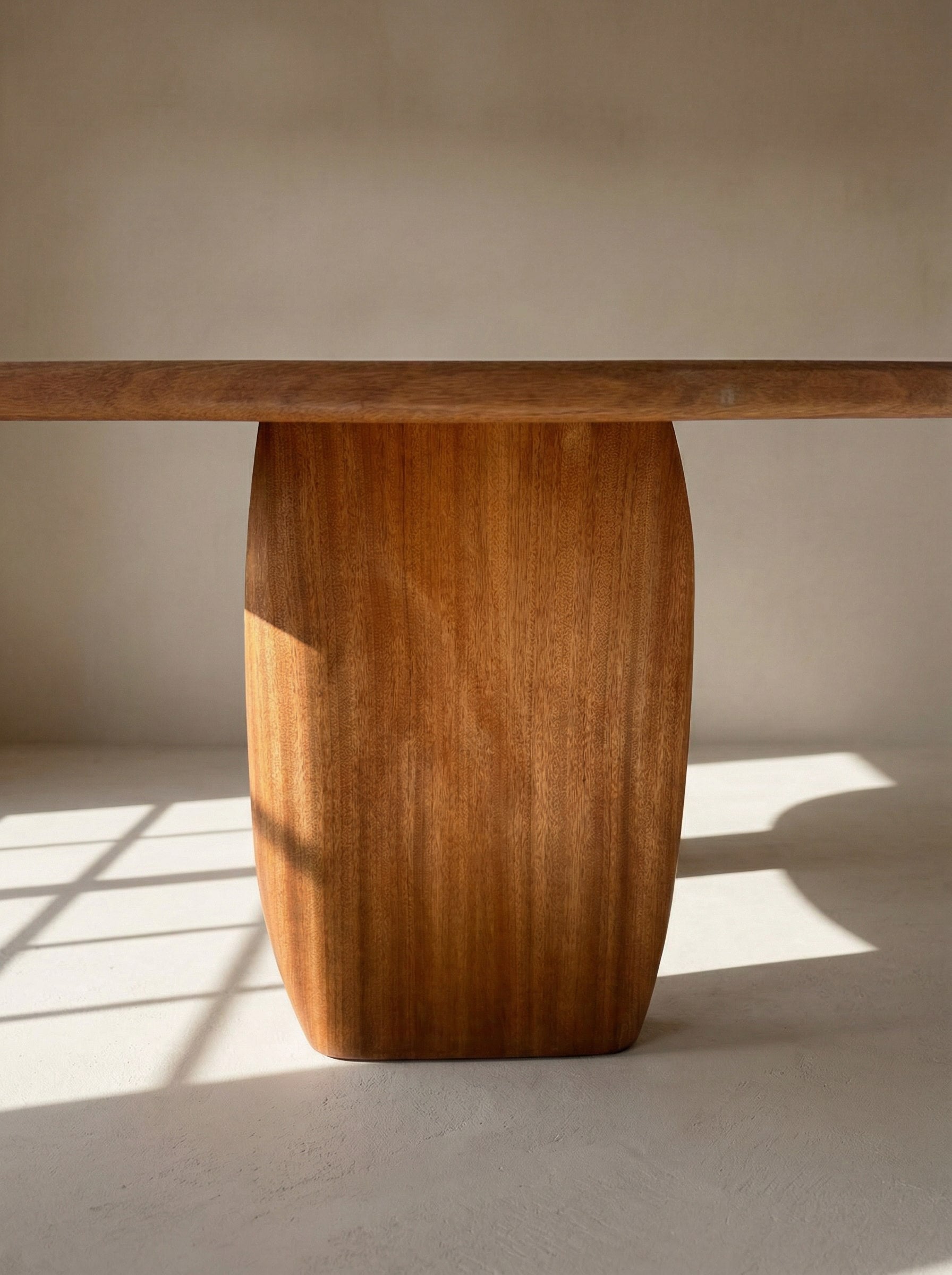 Dining Table - Wavy texture — side angle of wooden base with light shadows