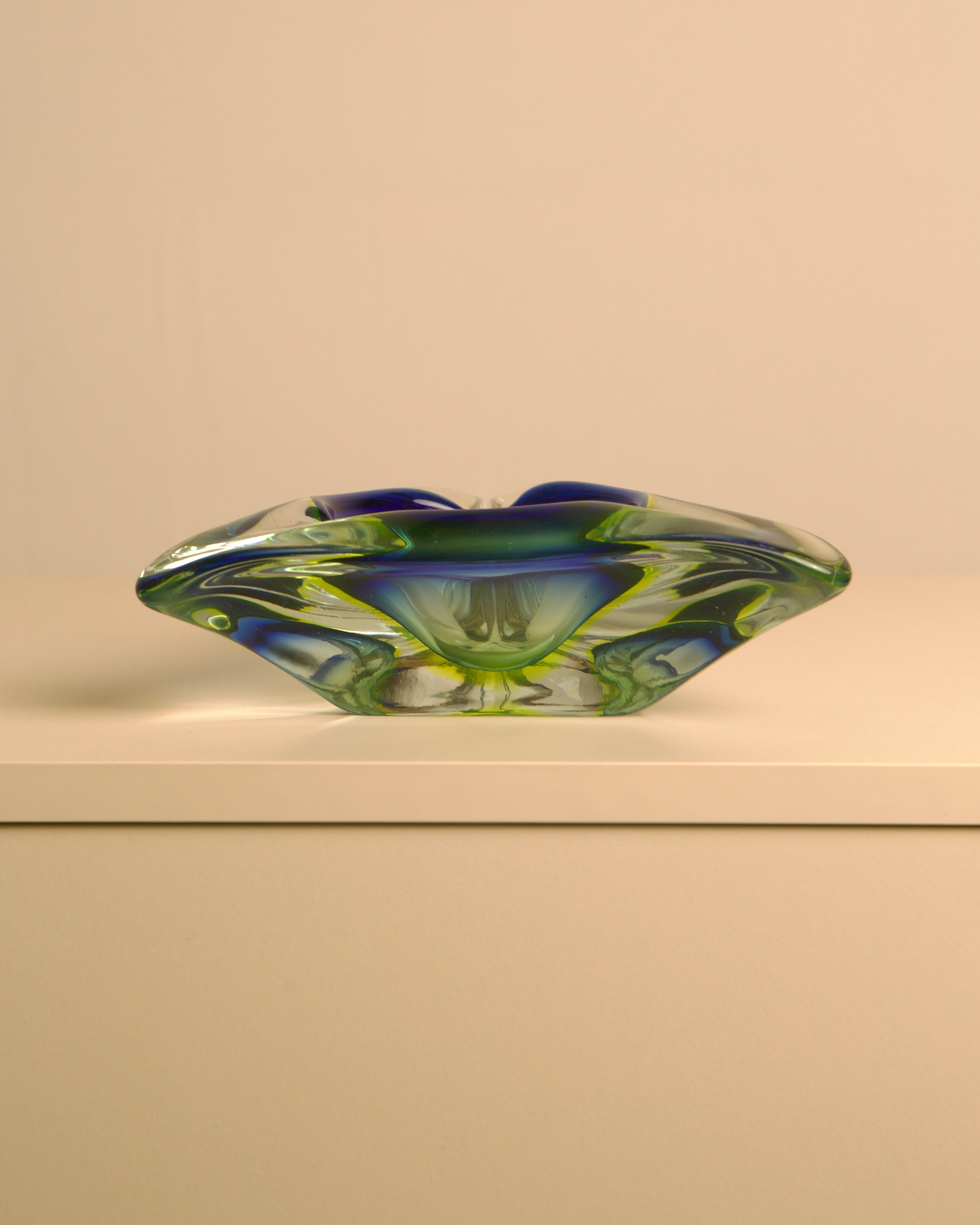 Ashtray Large blue Murano glass ashtray with 70s neon accent