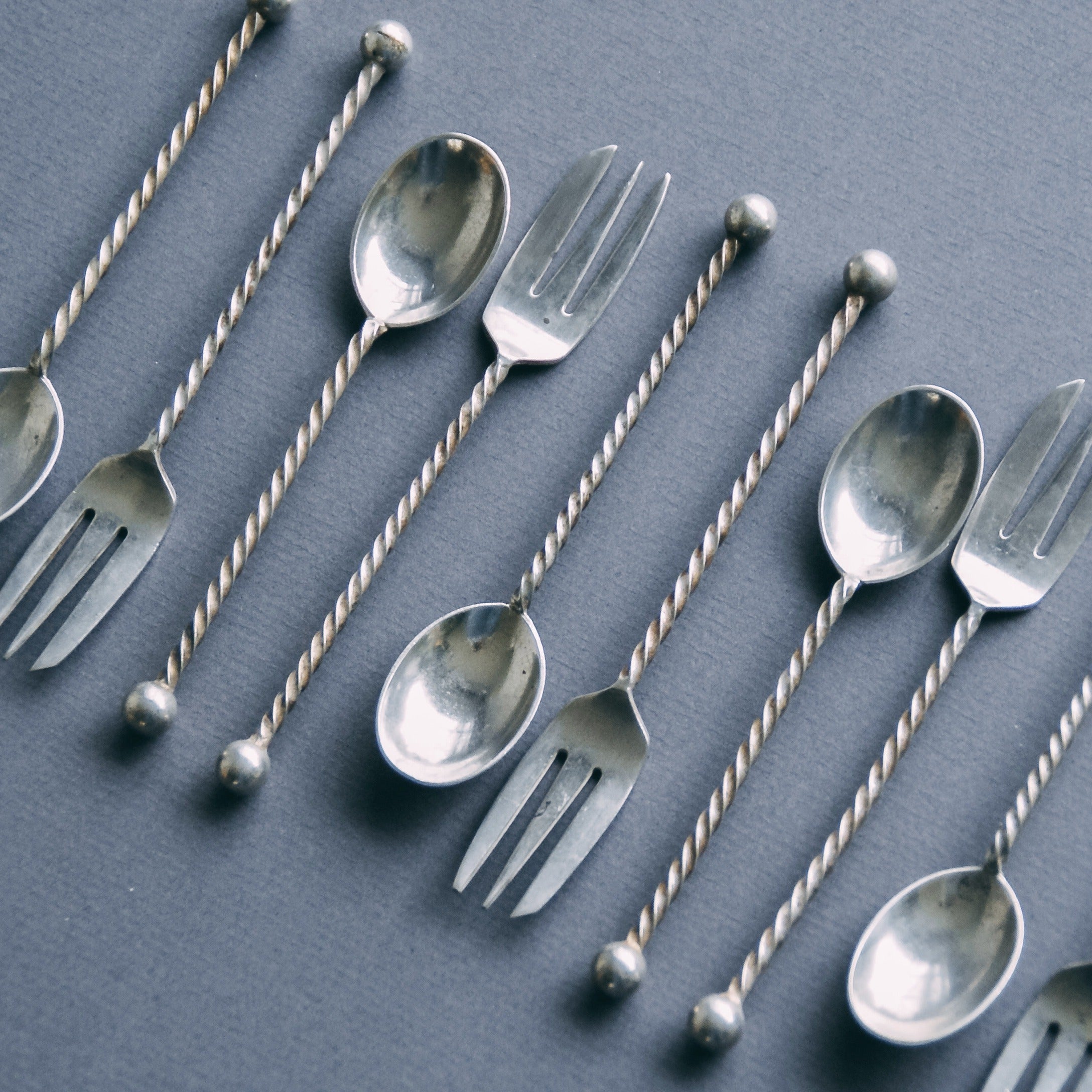 Silver Plated Forks & Spoons (set of 5) — detail view