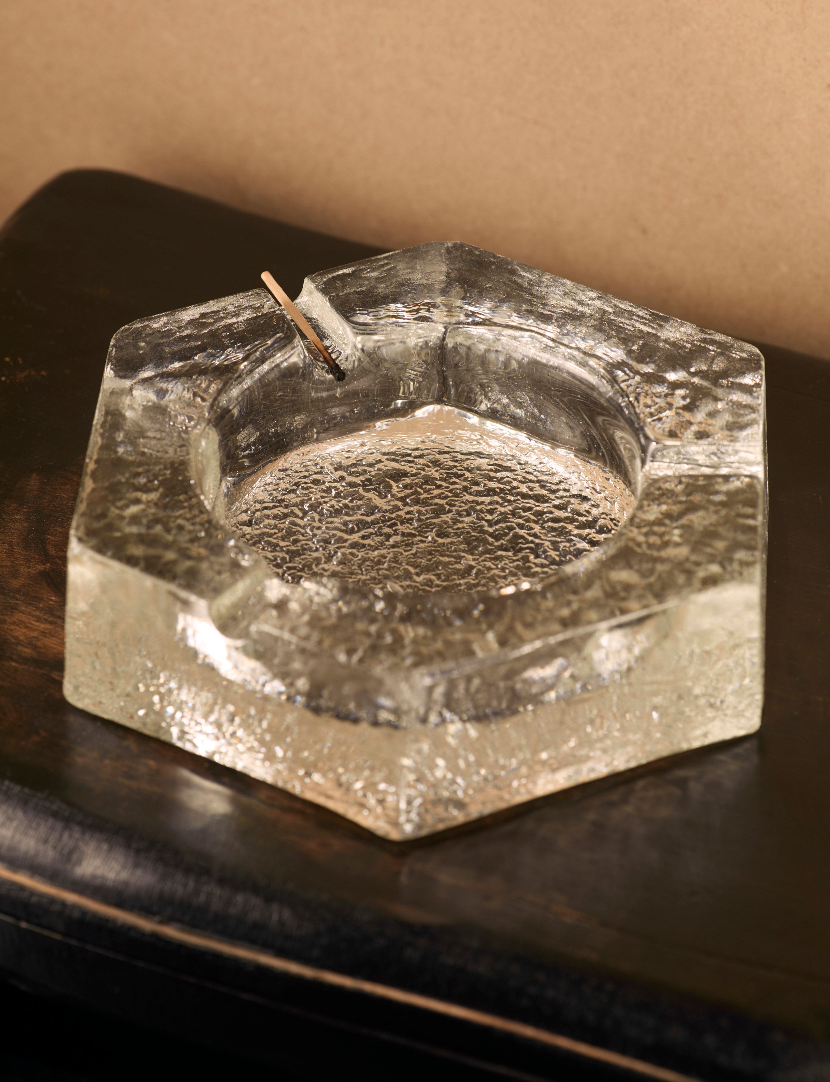 Vintage Scandinavian Ashtray in Glass and Clear Glass — side angle showing textured surface