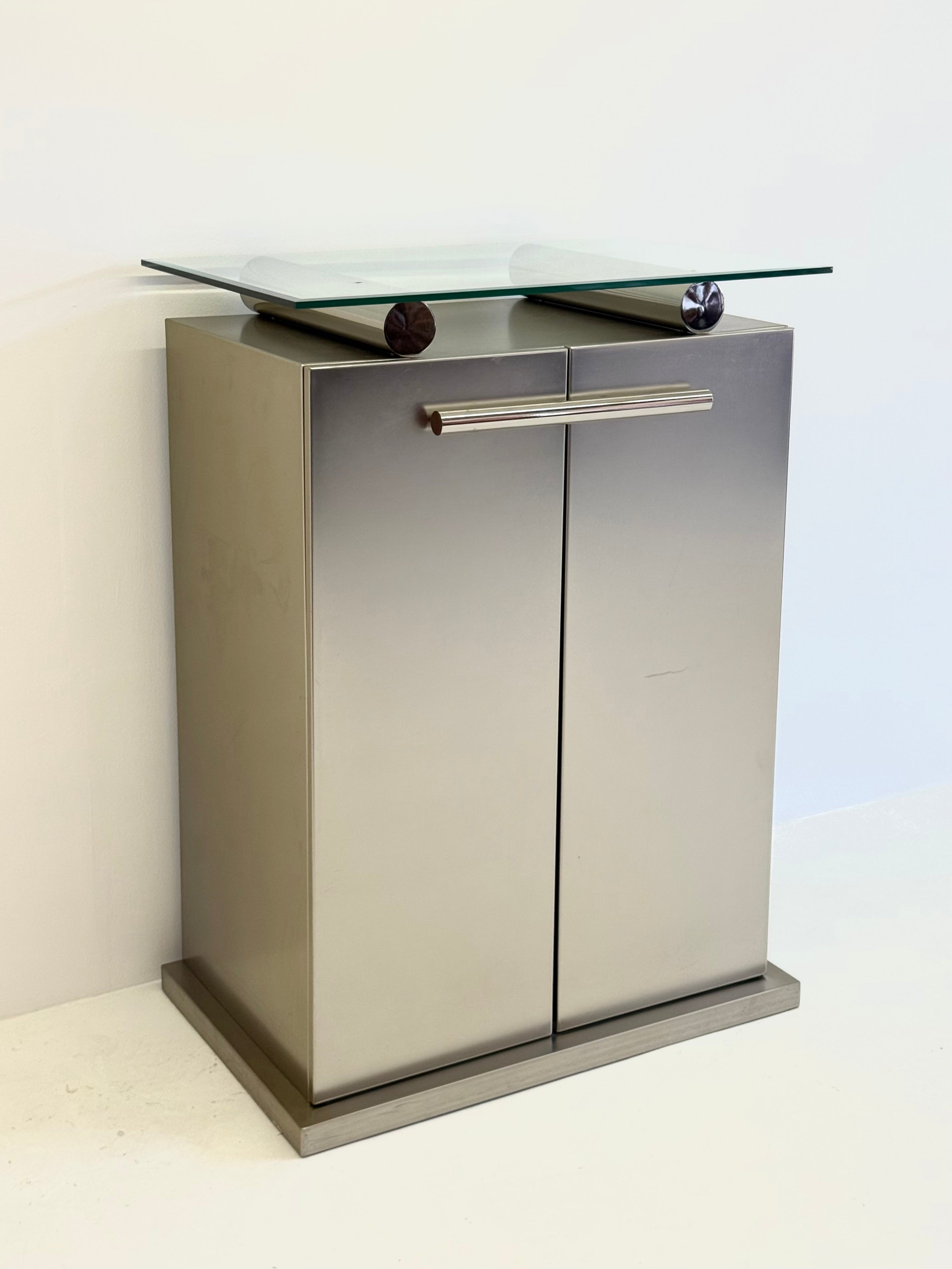 Postmodern aluminum bar cabinet from Belgochrom — side angle