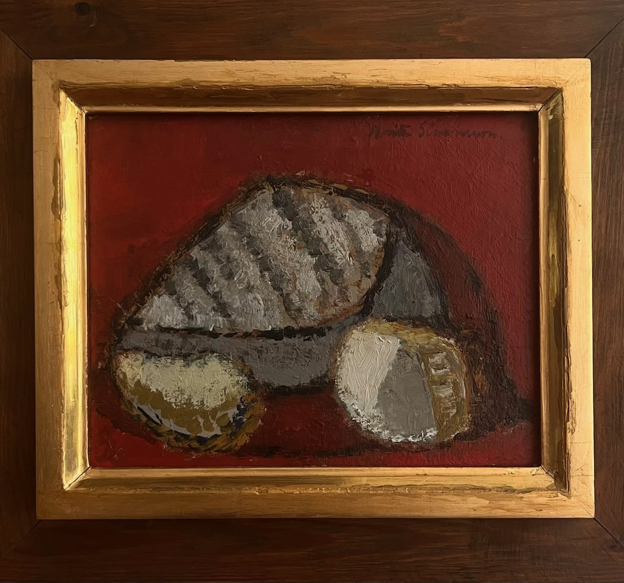 Midcentury Red Still Life with Shells — detail view