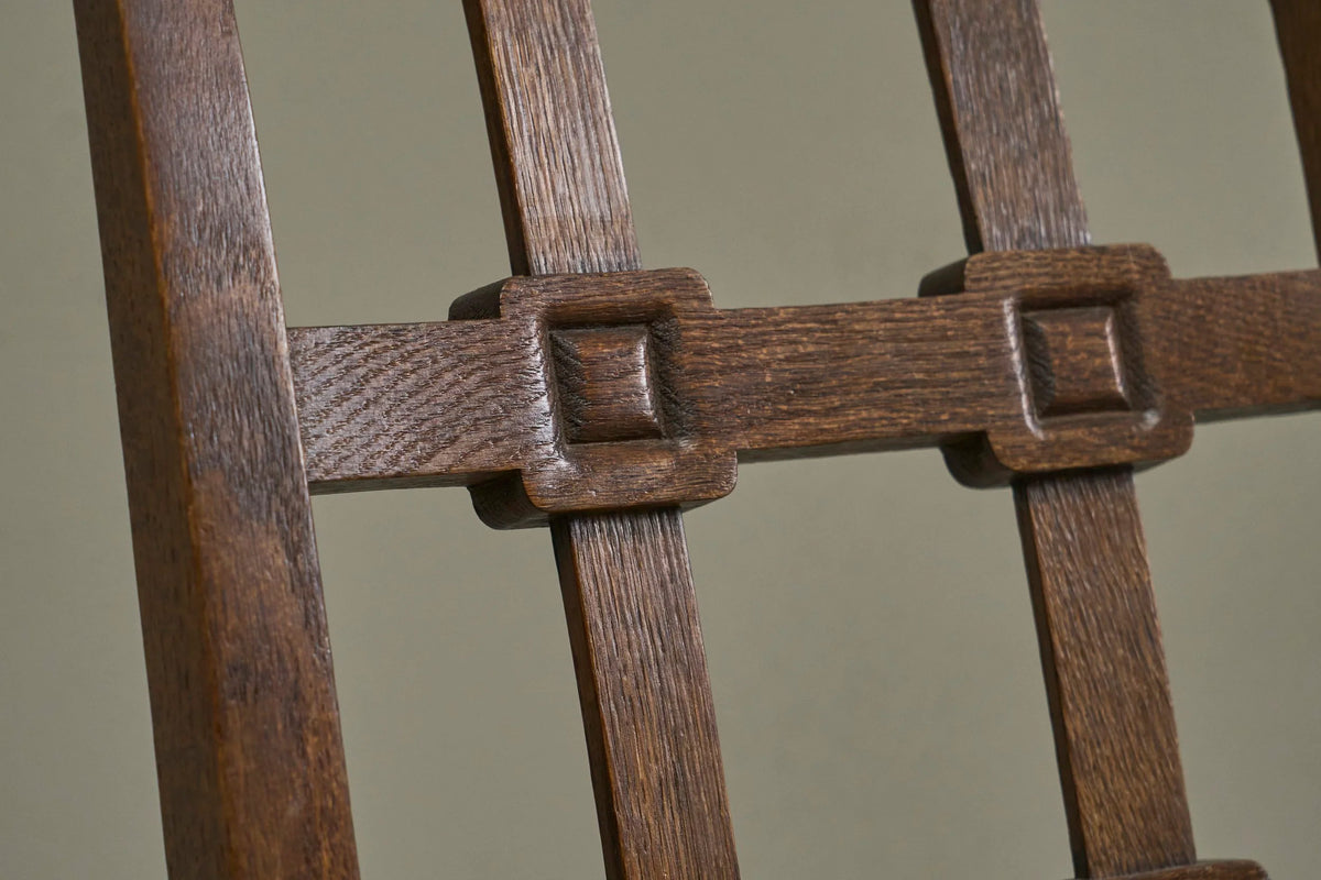 Beautiful Set of 4 French Chairs in Solid Oak and Velvet 1940s — close-up