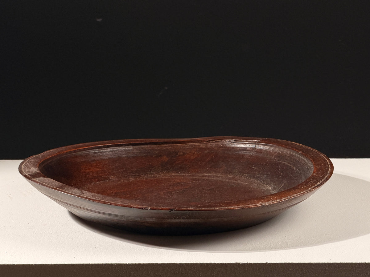 Large Monoxyle Walnut Plate, France, Early 20th Century — side angle