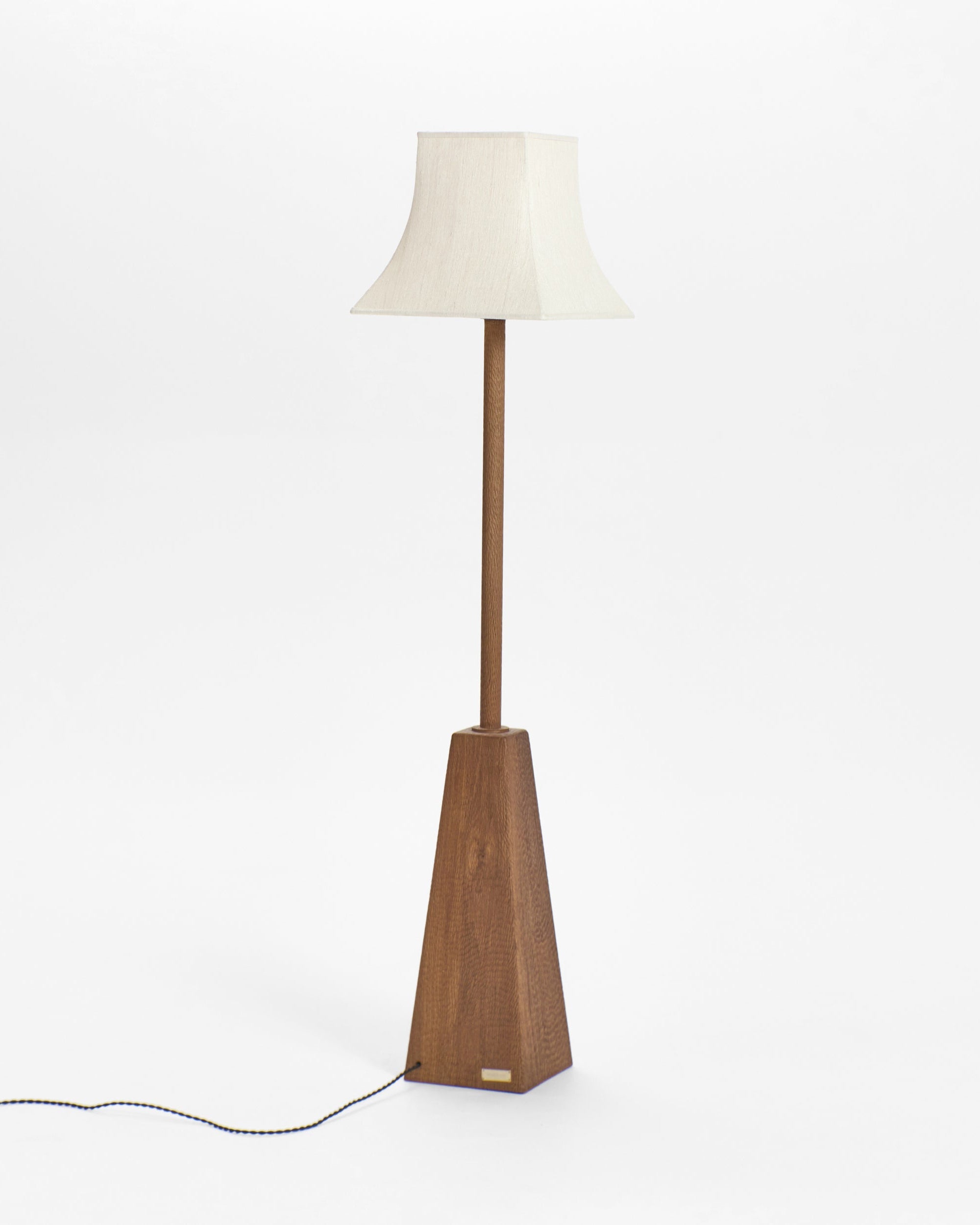 Coquette Floor Light — angled view of wooden base and fabric shade