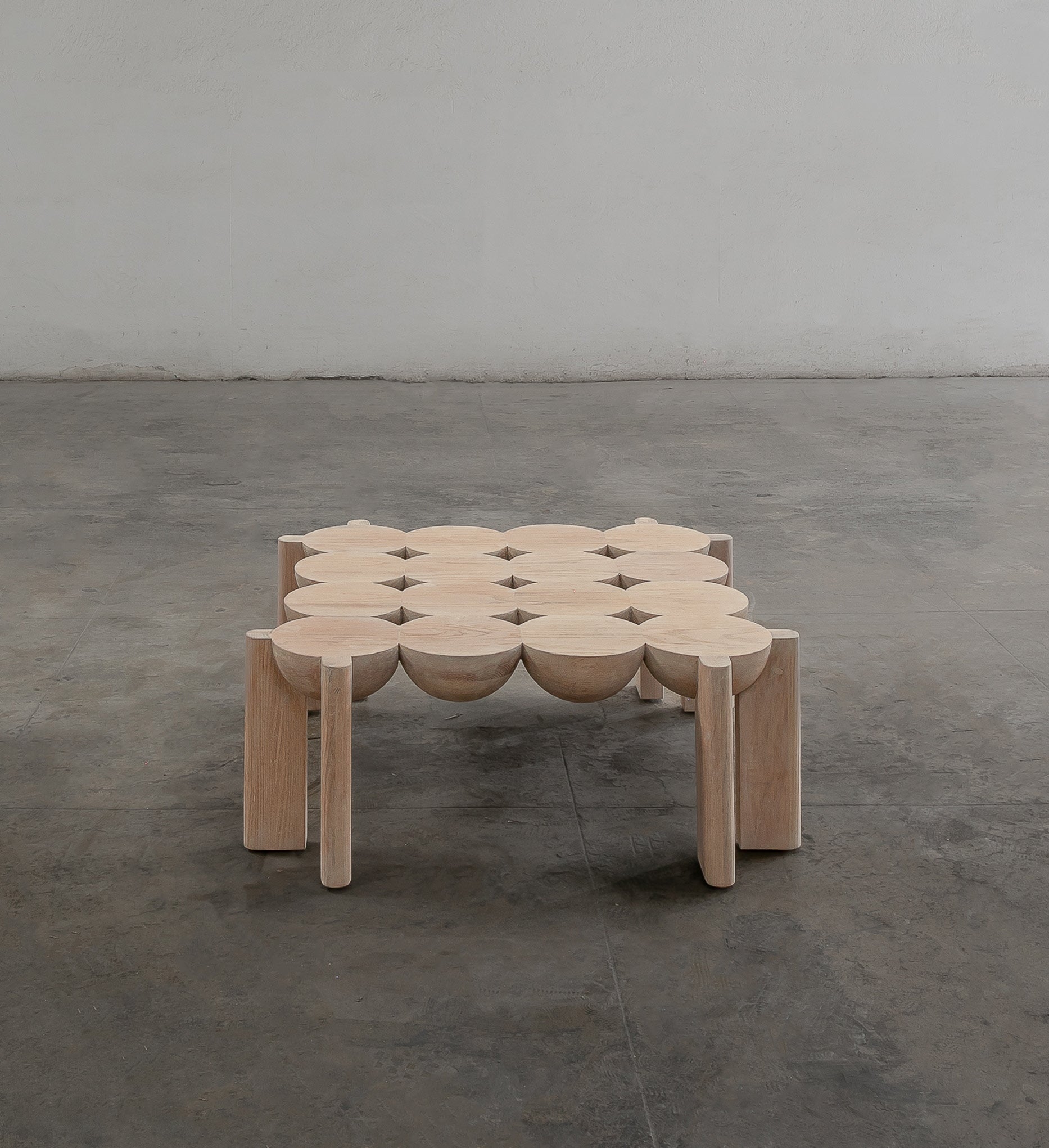 Solid Oak Coffee Table - BLEO Series by Daniel Couttolenc, Cream Wash Finish — close-up