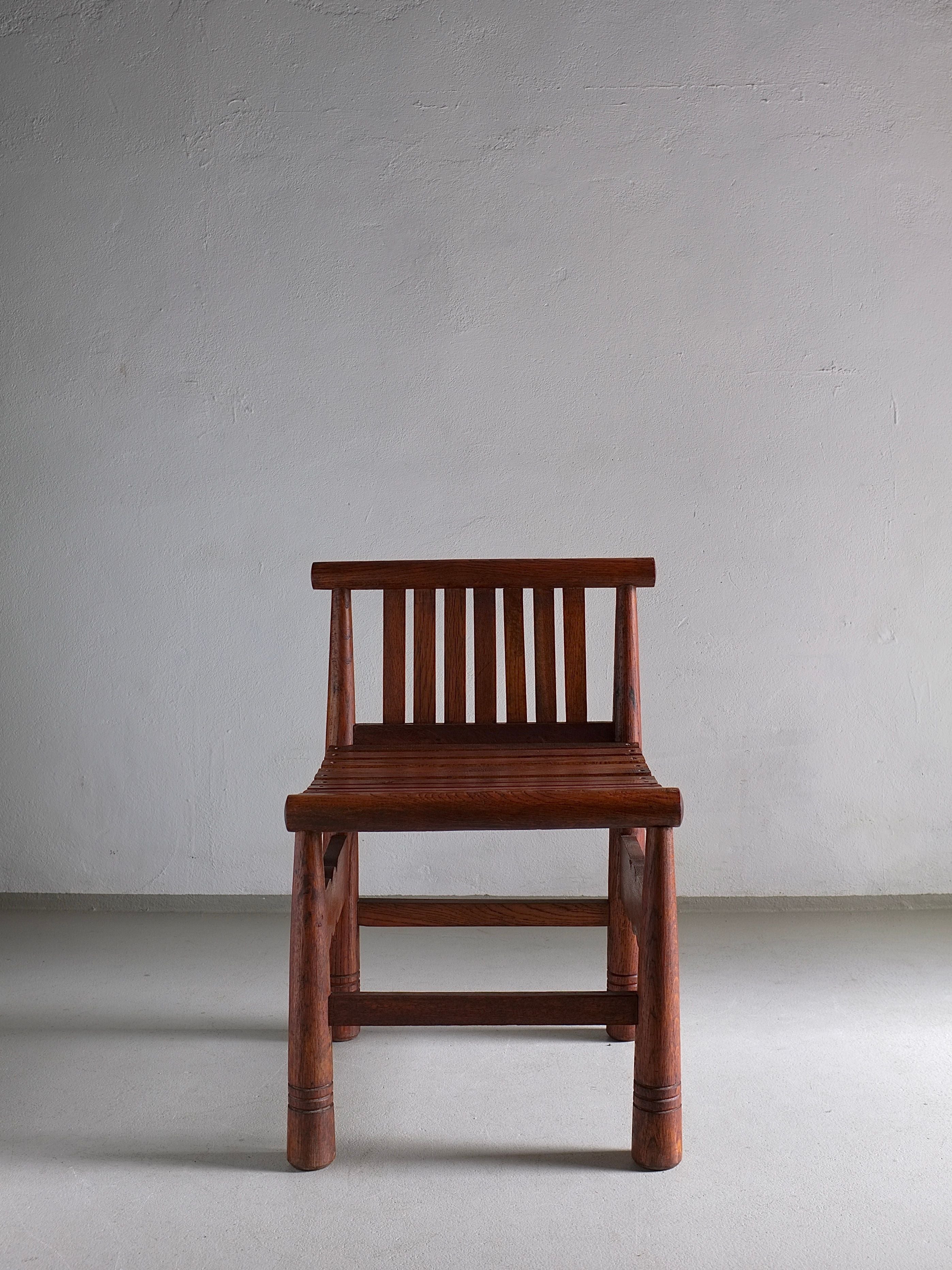 Carved Oak Low Back Chair | France | 1960s — alternate view