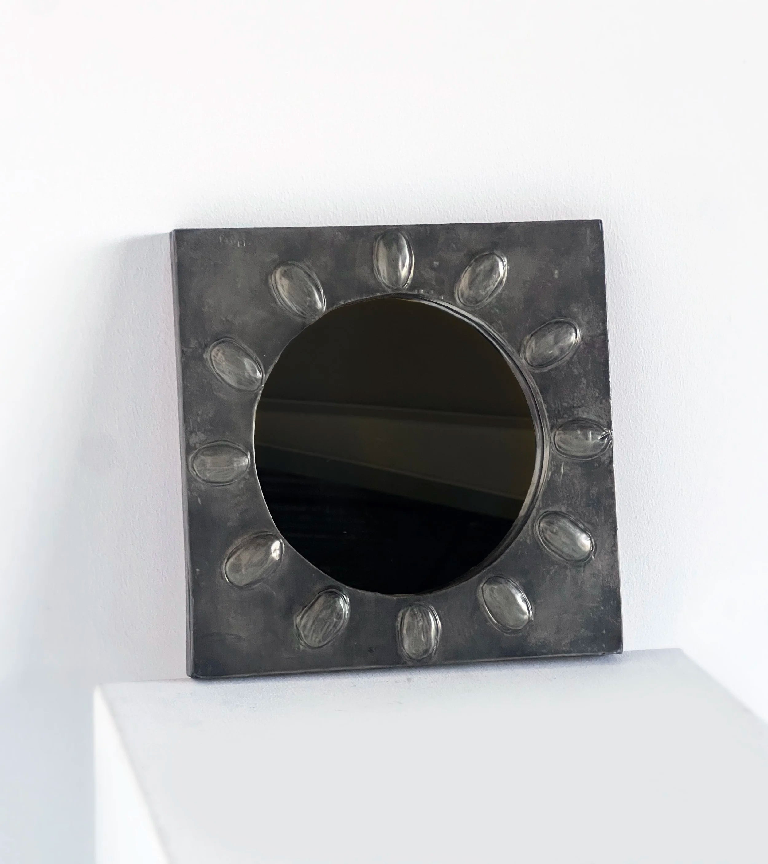 Square Pewter Relief Mirror — detail view