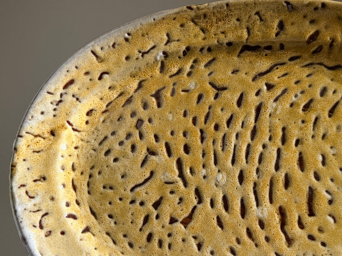 Large decorative ceramic platter by Félix Aïello, Vallauris, France, 1960 — side angle