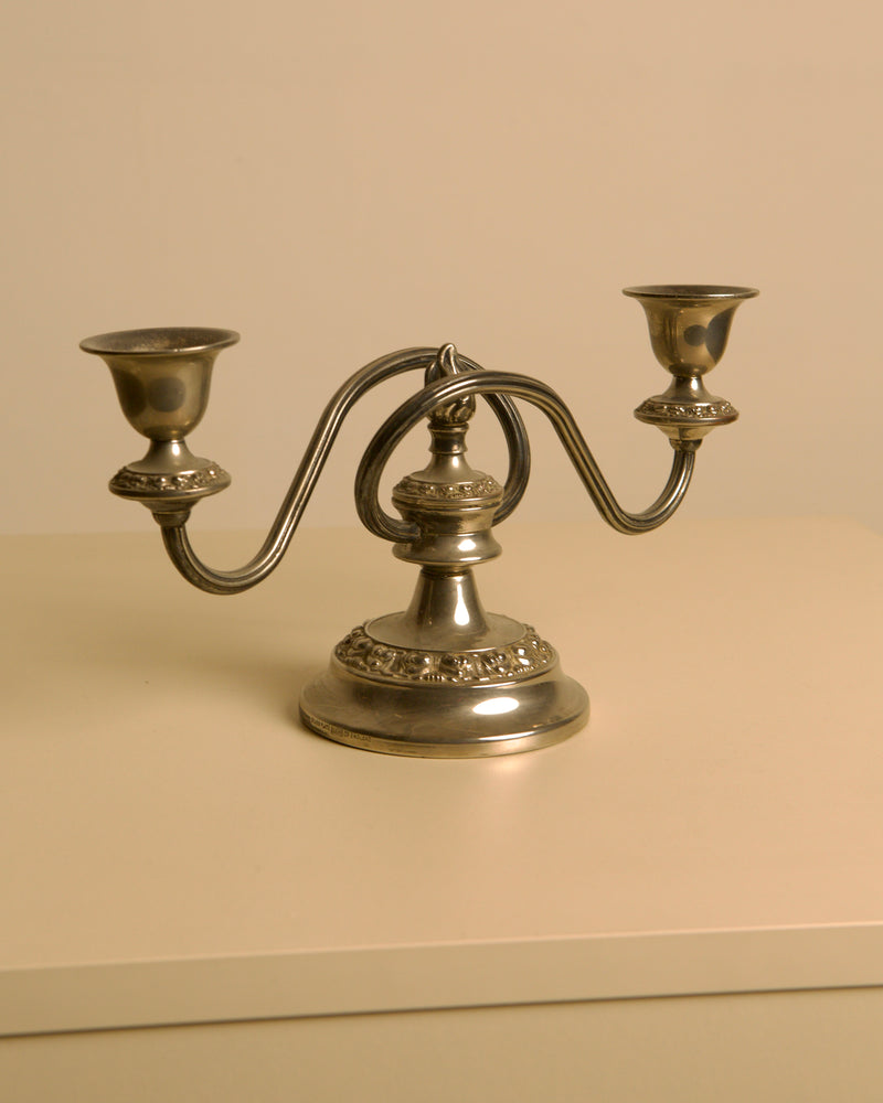 Italian Art Deco Metal Candleholders, 1930s — close-up of polished metal finish