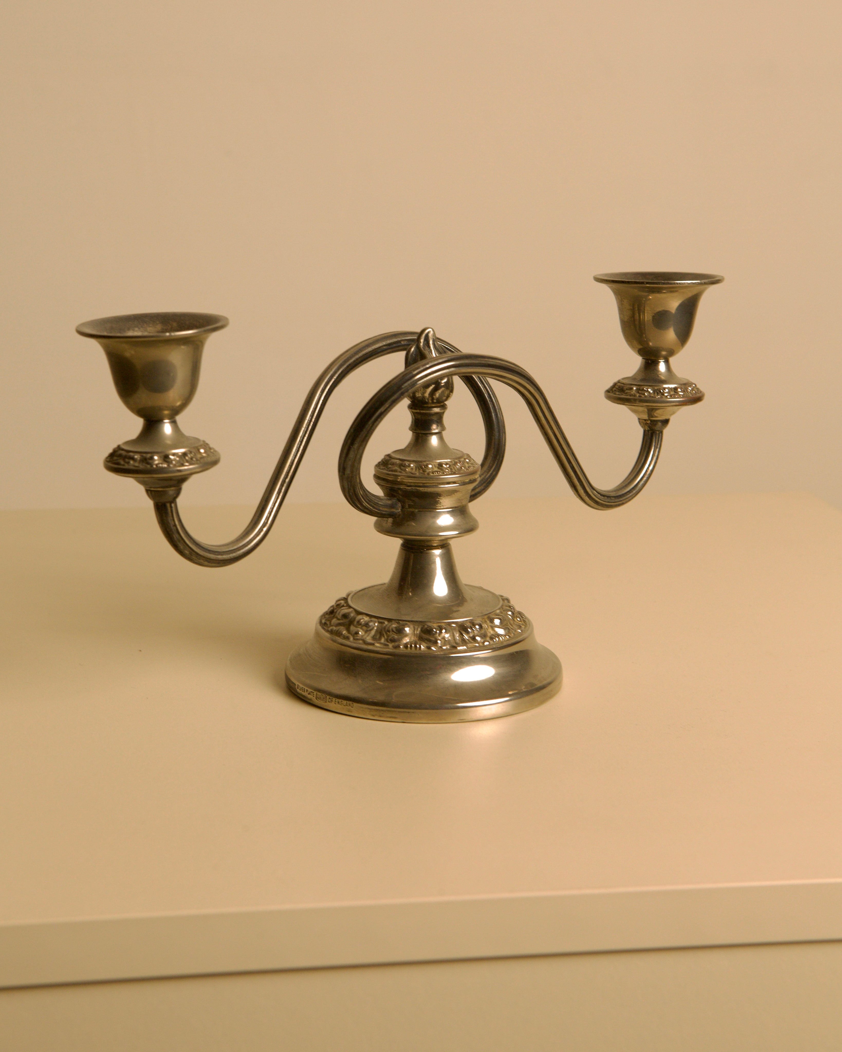 Italian Art Deco Metal Candleholders, 1930s — close-up of polished metal finish