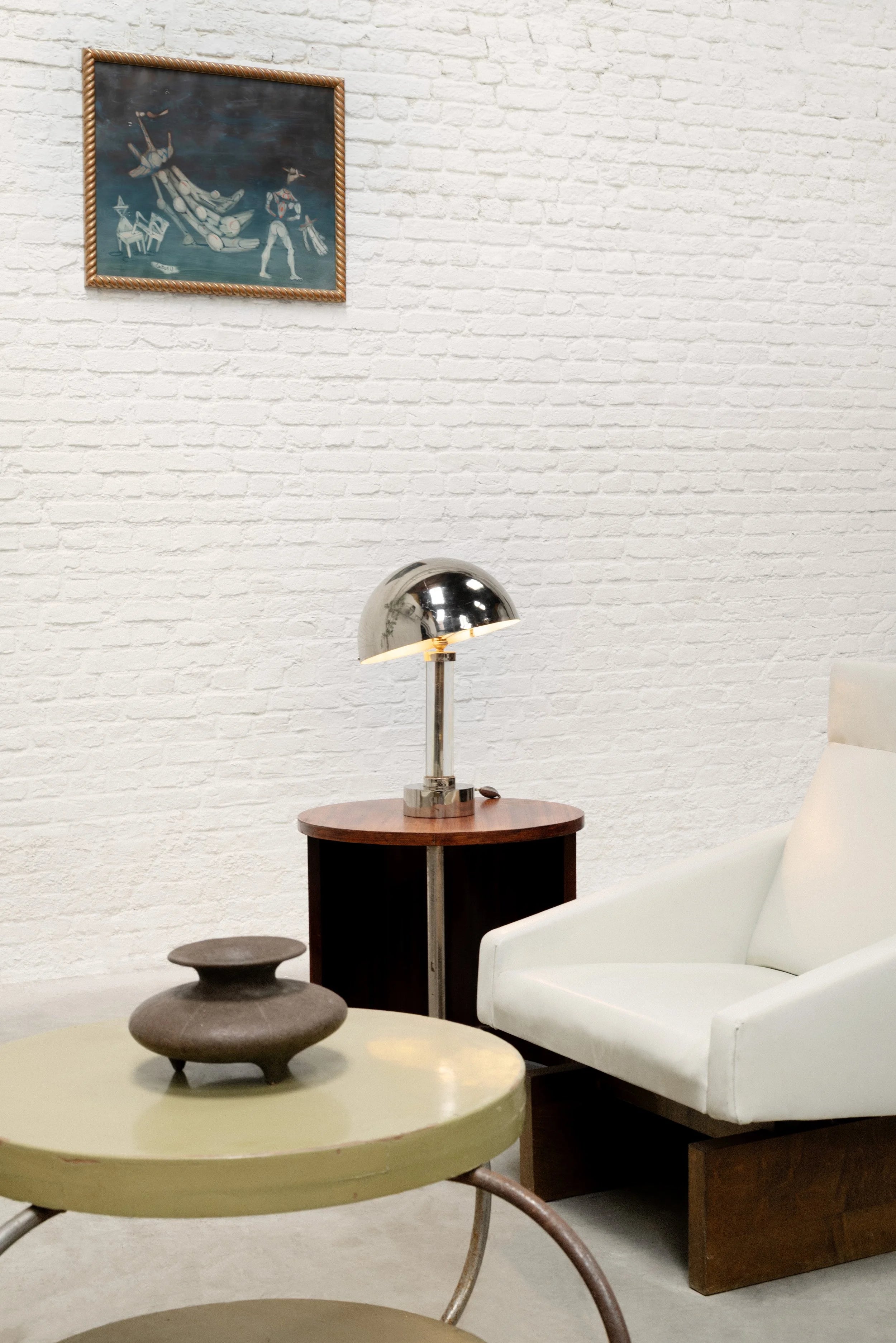 French Modernist Nickel-Plated Table Lamp Attributed to Jacques Adnet, 1940s — close-up