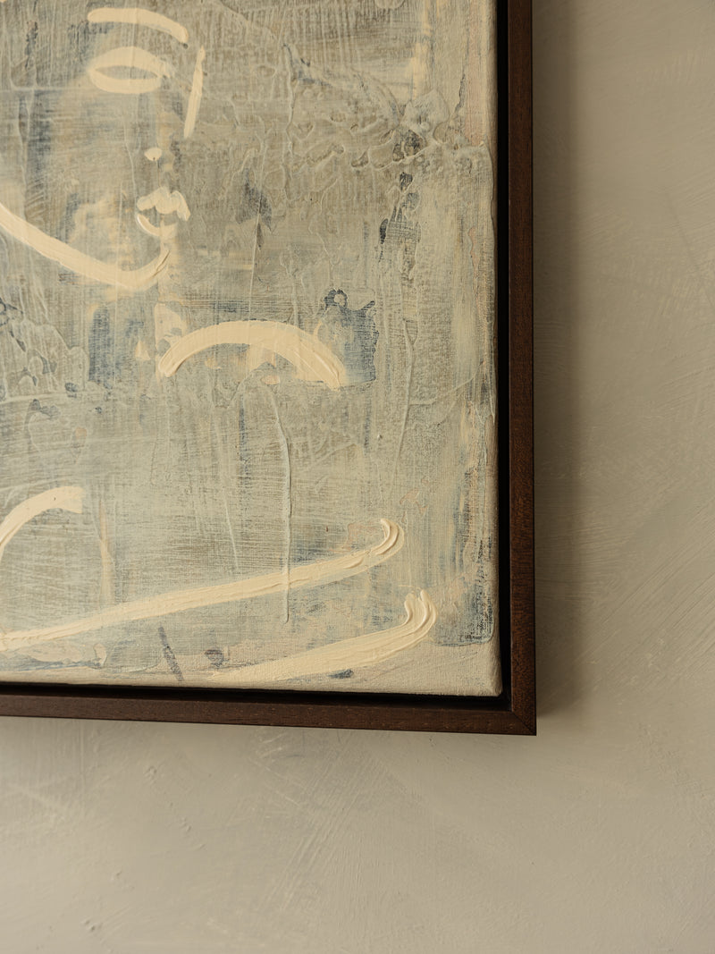 Corner detail of HERS abstract painting with flowing brushstrokes