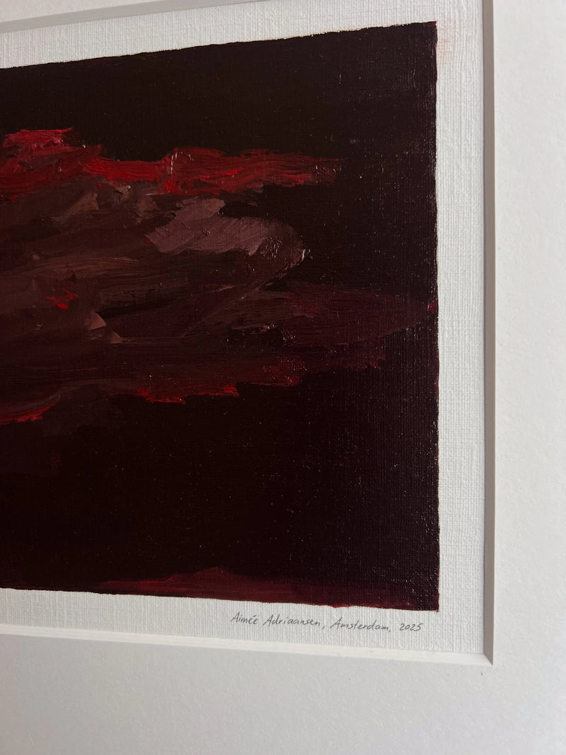 Oil painting on paper - 10 (2025) — close-up of textured red and dark surface