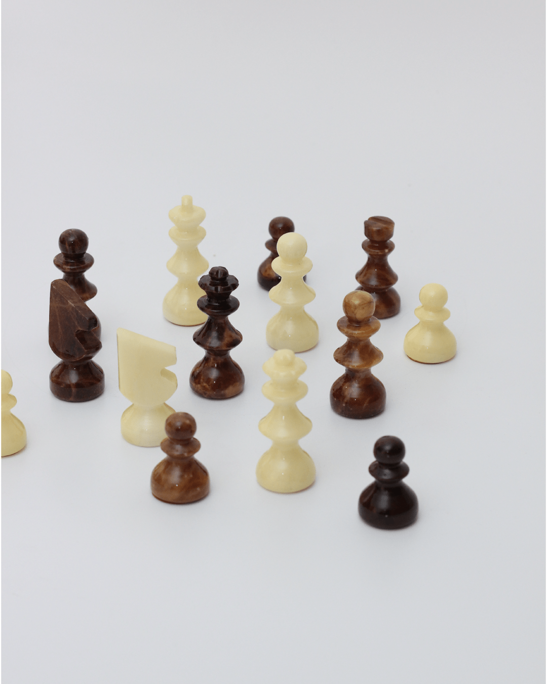 Marble Chess — side angle of handcrafted marble pieces
