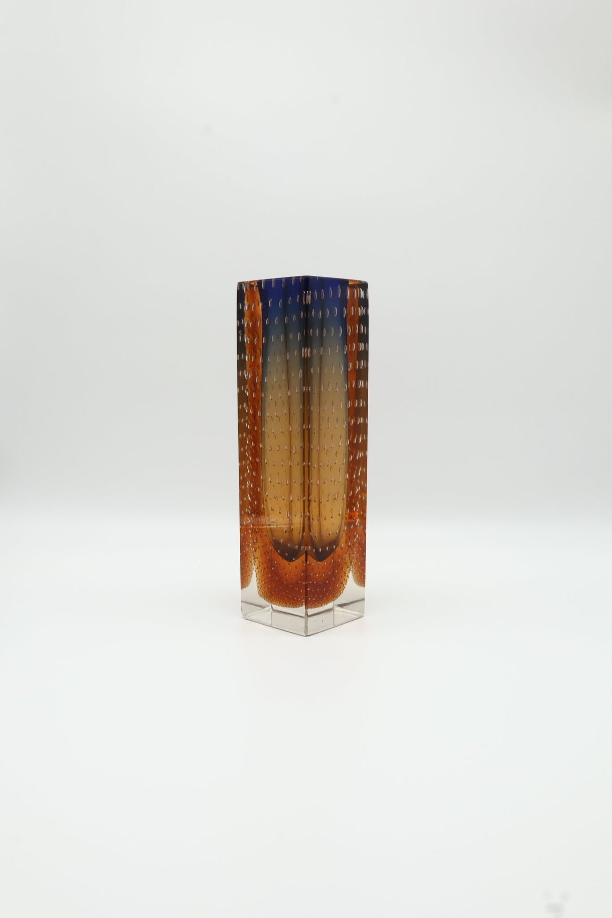 Mid-Century Sculptural Sommerso Block Vase by Pavel Hlava for Exbor –Czechoslovakia (1964) — side angle