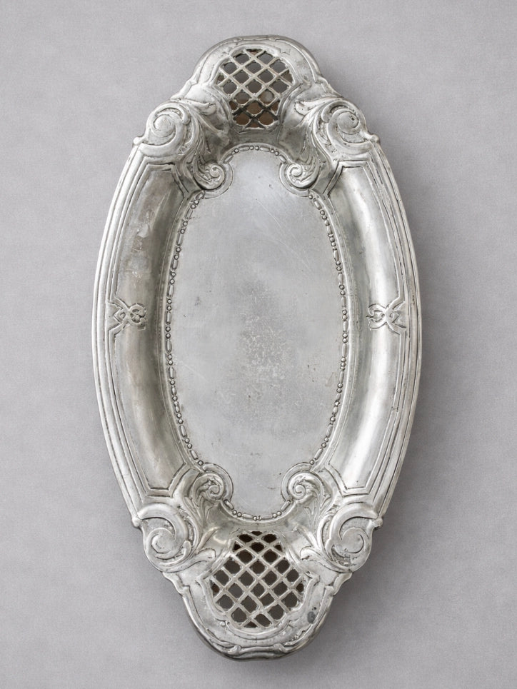 1970s Portuguese Vintage Pure Pewter Sculptural Tray — side angle