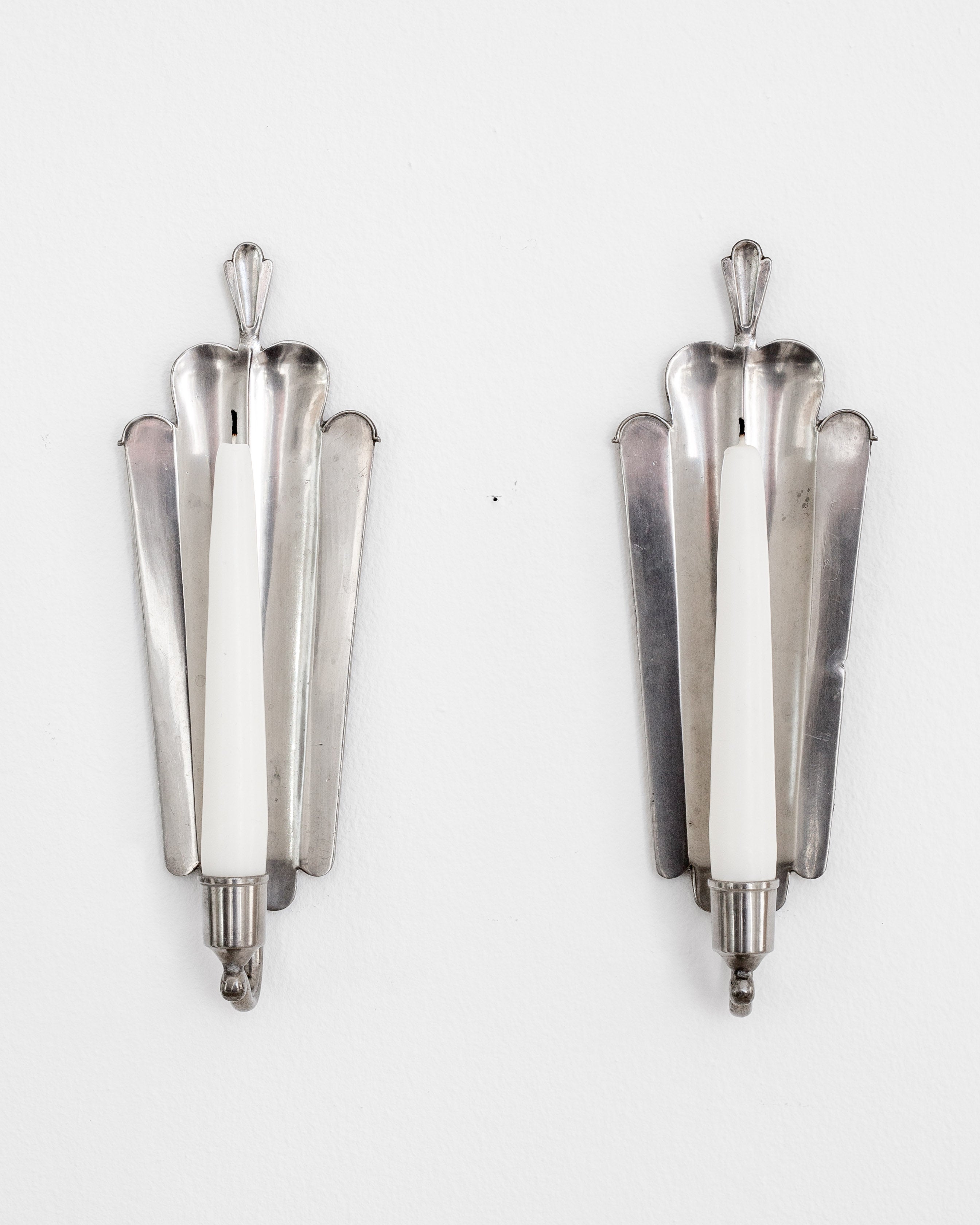 Art Deco Pewter Candle Sconces by Edvin Ollers, Sweden, 1929 — side angle