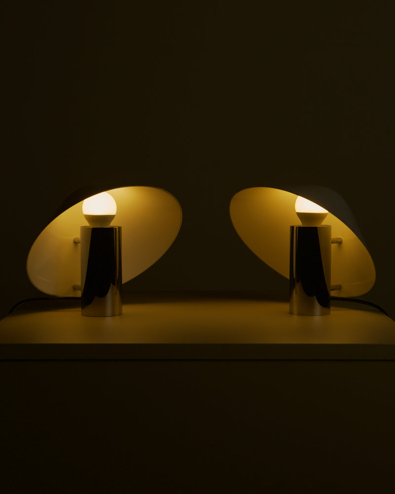 Pair of golden Pulcino table lamps with cylindrical reflectors