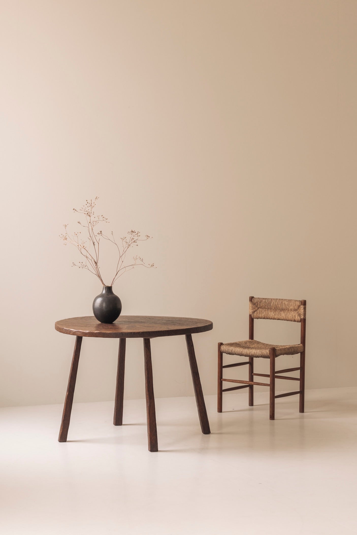 French solid oak carved dining table, 1950s — lifestyle setting
