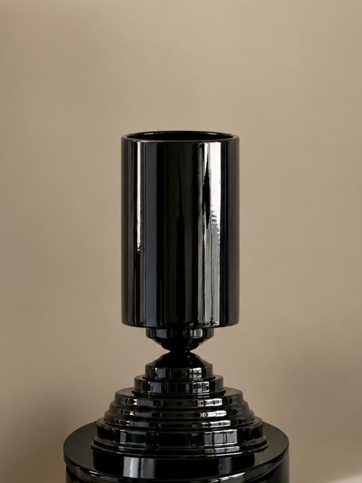 Art Deco Vase in Black glossy Metal — detail view