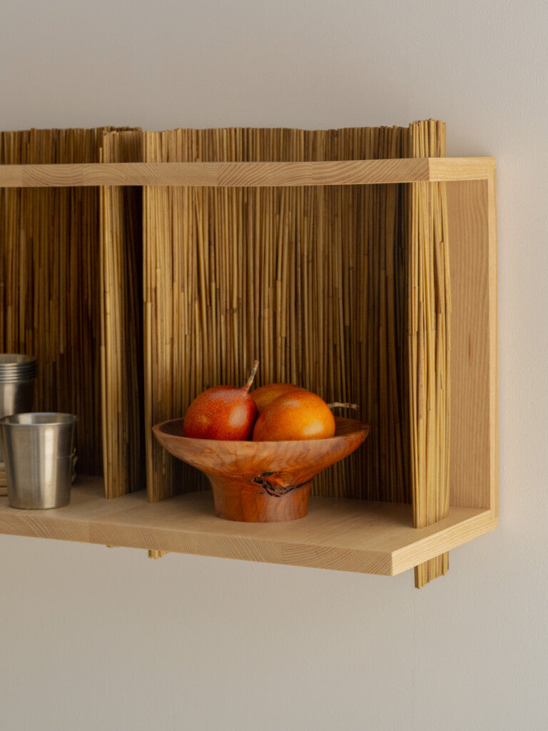 Alcove Wall Shelf – Module 2 — wooden shelf with decorative bowl of fruit