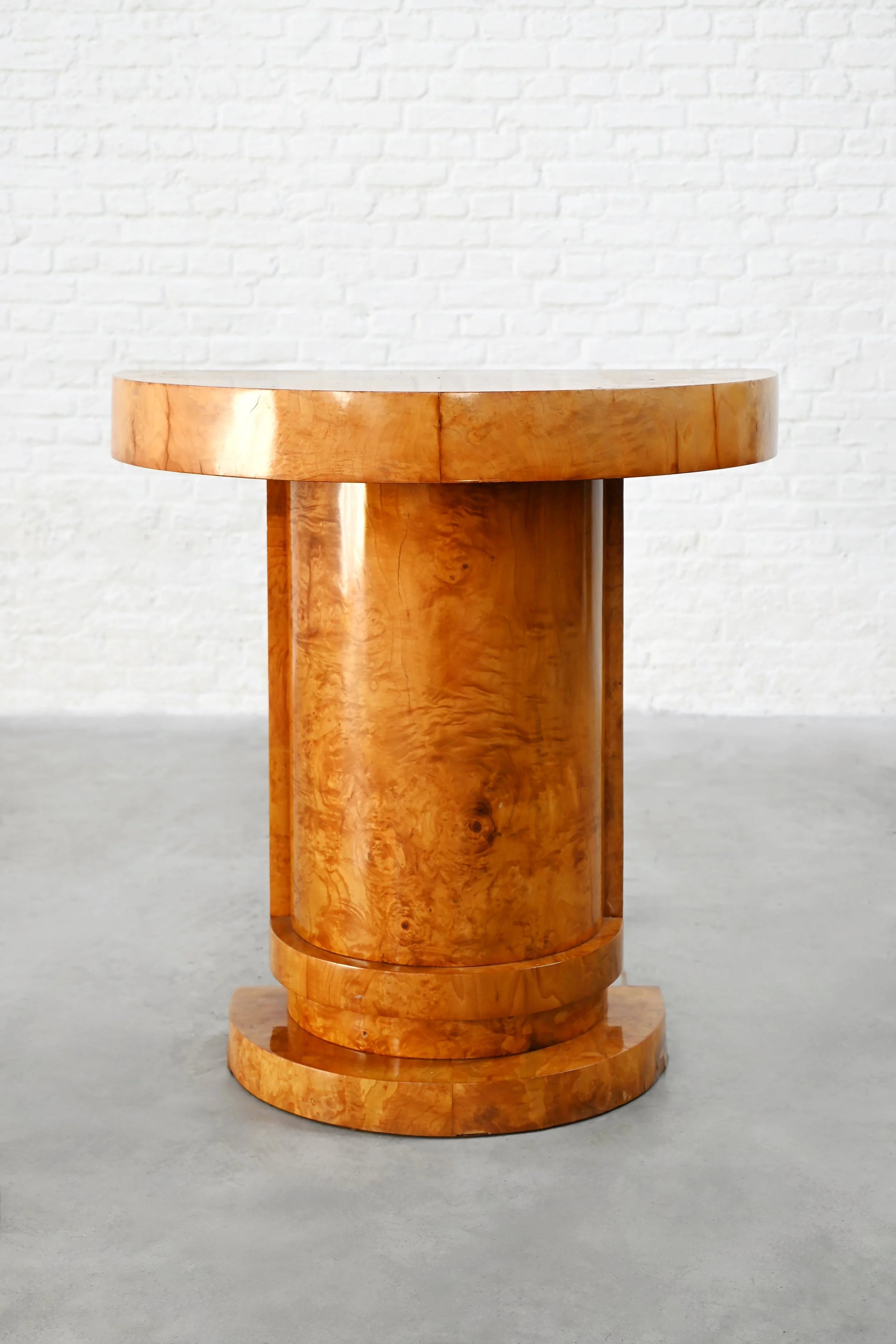 Art Deco Burl Wood Console Table, France, 1930s — side angle