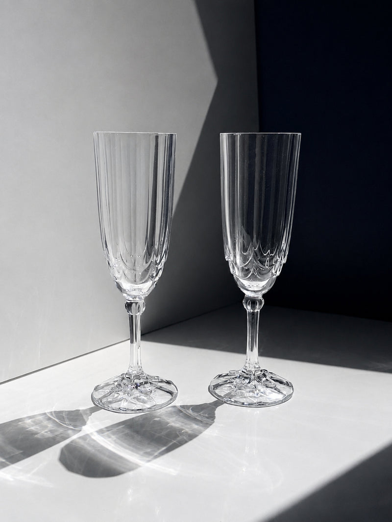 6 French Art Deco Revival Glasses - Champagne flutes 1980s by Dodo Vintage | The Oblist
