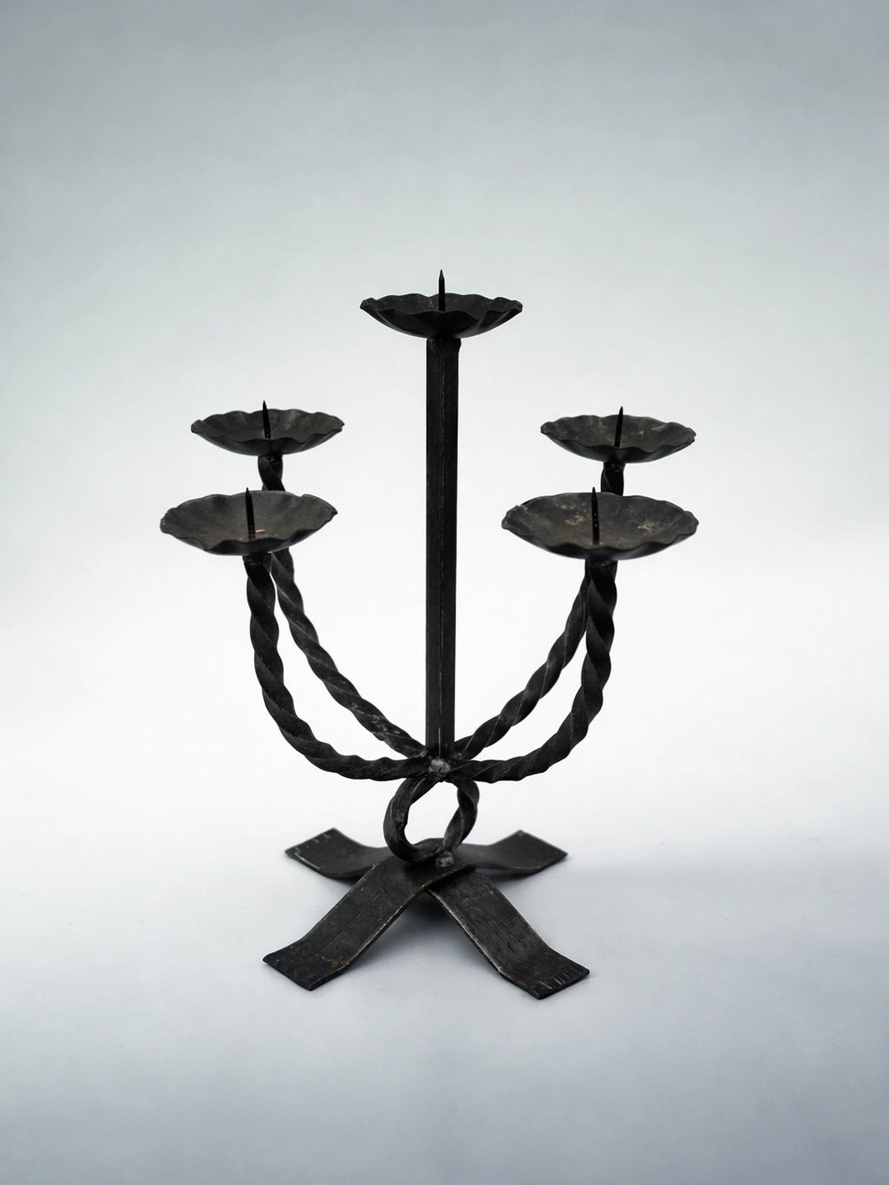 1970s German Vintage Hand-forged Wrought Iron 5-Arm Candelabra by Blisse | The Oblist